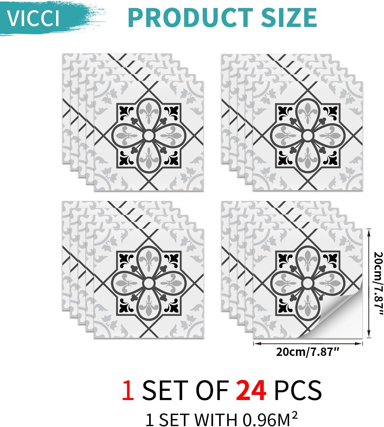 Floor Tile Decals Peel and Stick Wall Tiles Stickers 7.87"*7.87 / Ptf-62 / 7.87 x 7.87 / Set of 24