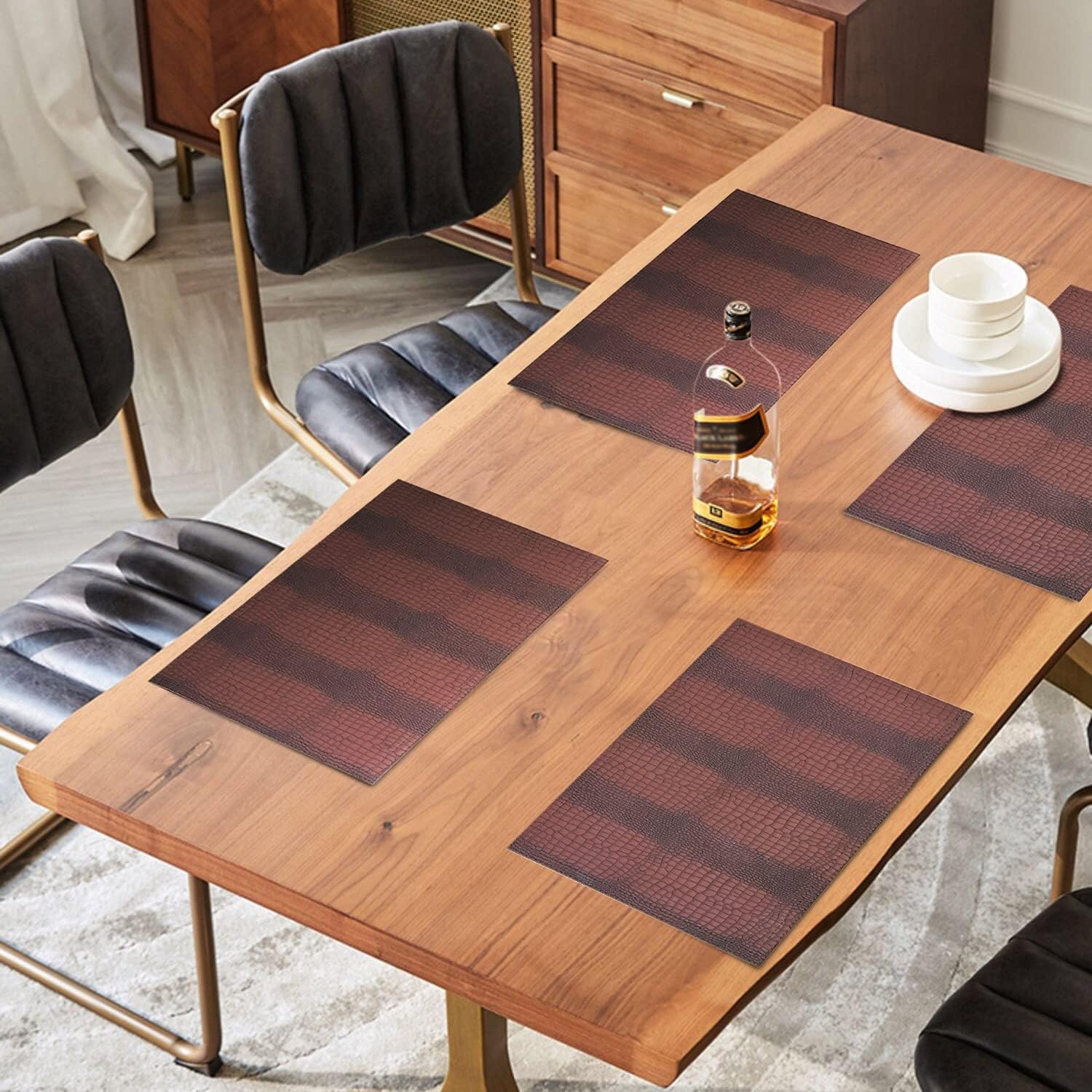 Faux Leather Placemats, PU Table Mats, Waterproof, Stain Resistant, Heat Resistant, Non-Slip Easy to Clean for Kitchen
