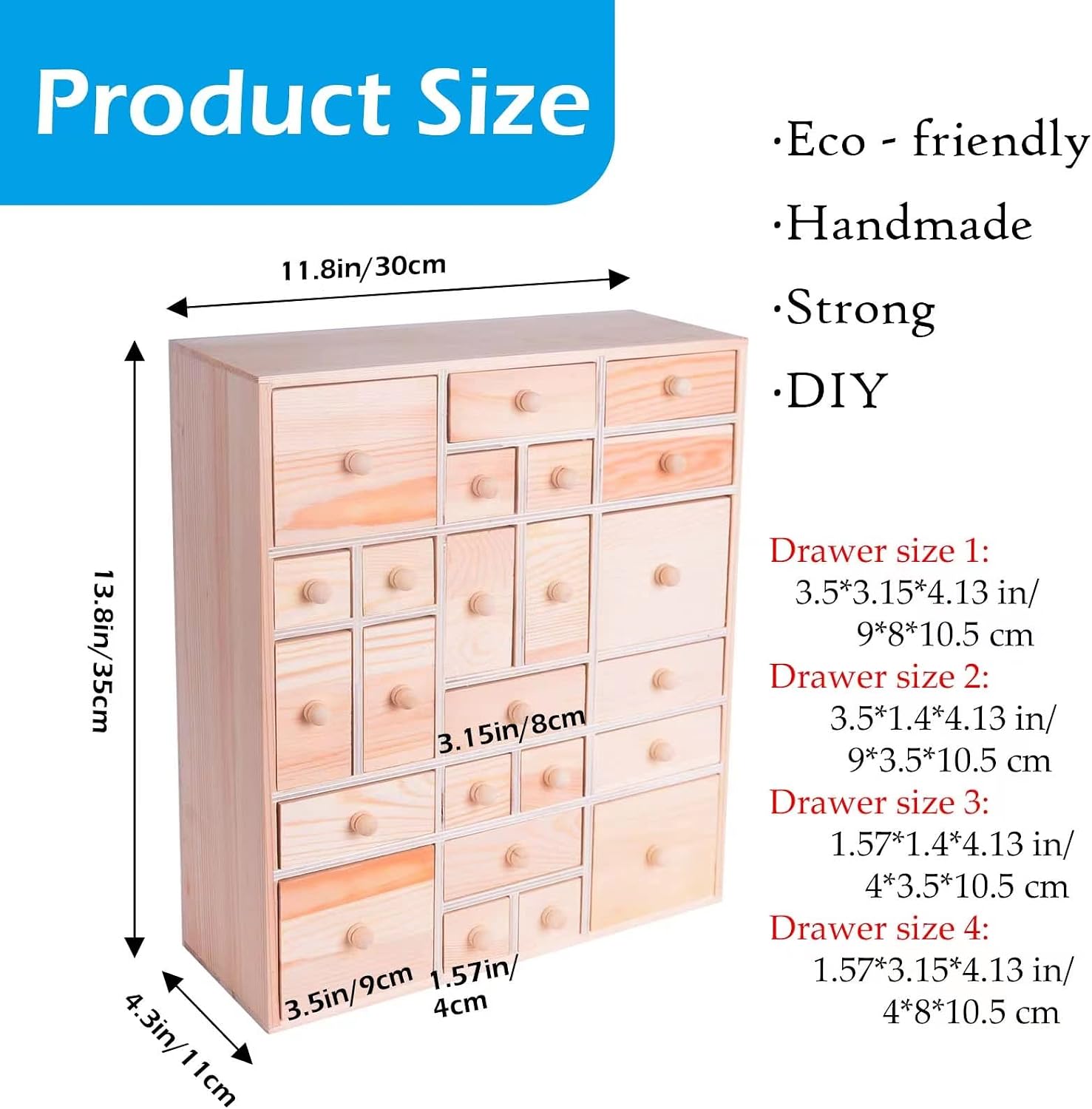 Wooden DIY Countdown Advent Calendar, 14in x 12in x 4.3in