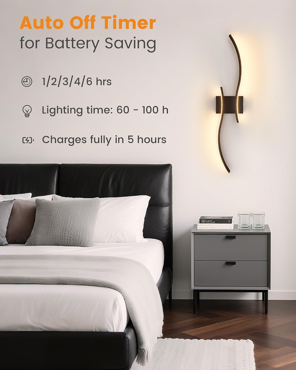 VOLISUN Battery Operated Wall Sconces Set of Two, 27.6 inch Wireless Wall Sconces, 3000K-6500K Dimmable Wall Lamps with