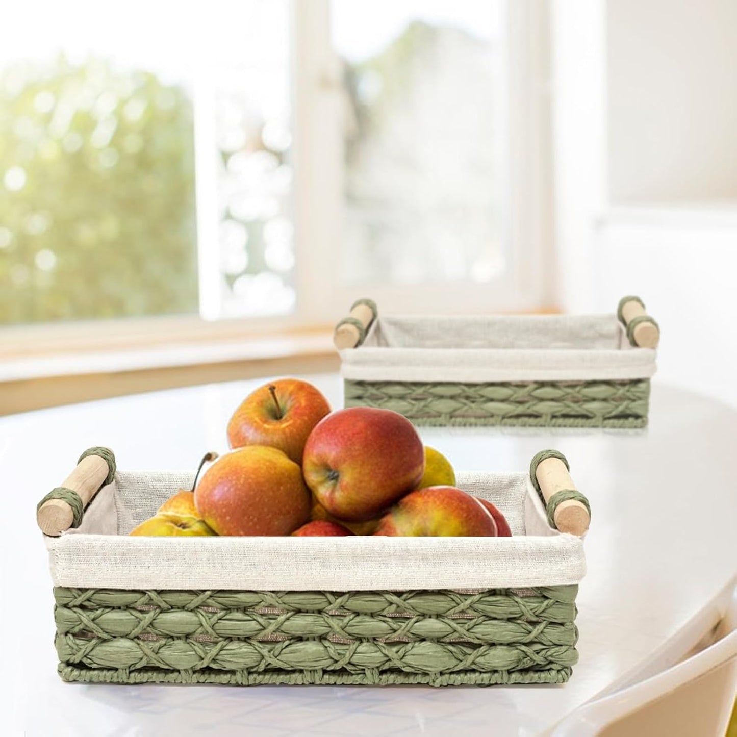 Storage Basket Wicker Baskets for Organizing / Green