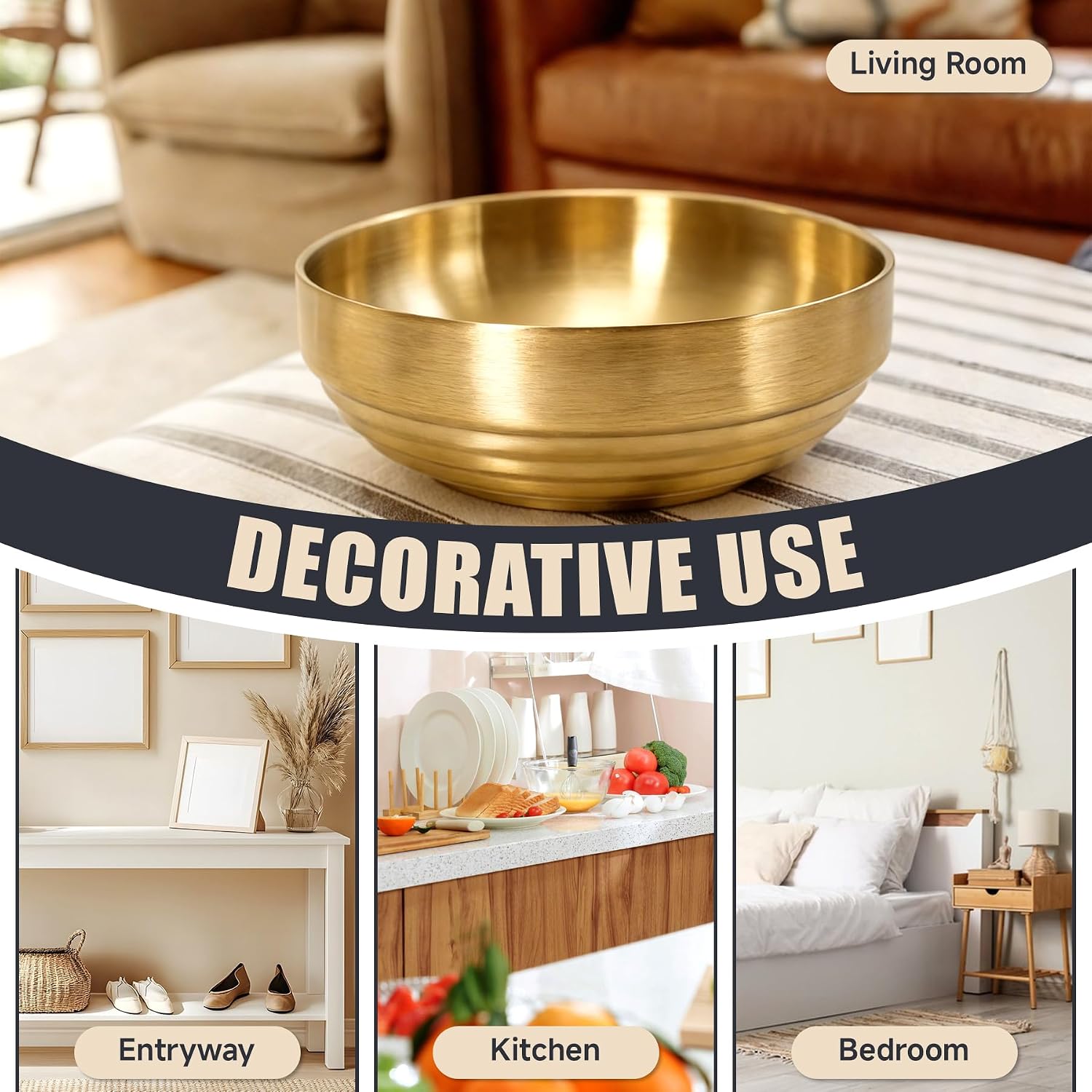 7.4" Decorative Bowl Key Bowl Stainless Steel Fruit Bowl Modern Stylish Metal Centerpiece / Gold