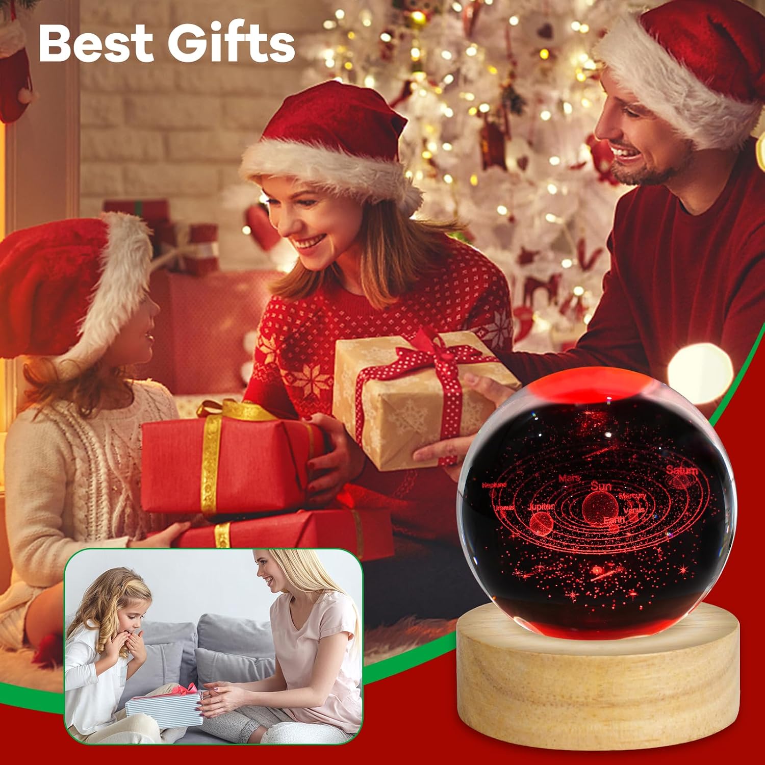 3D Crystal Ball Night Light Galaxy Planets Glass Table Lamp Decor / Solar System / 2.4 Inch