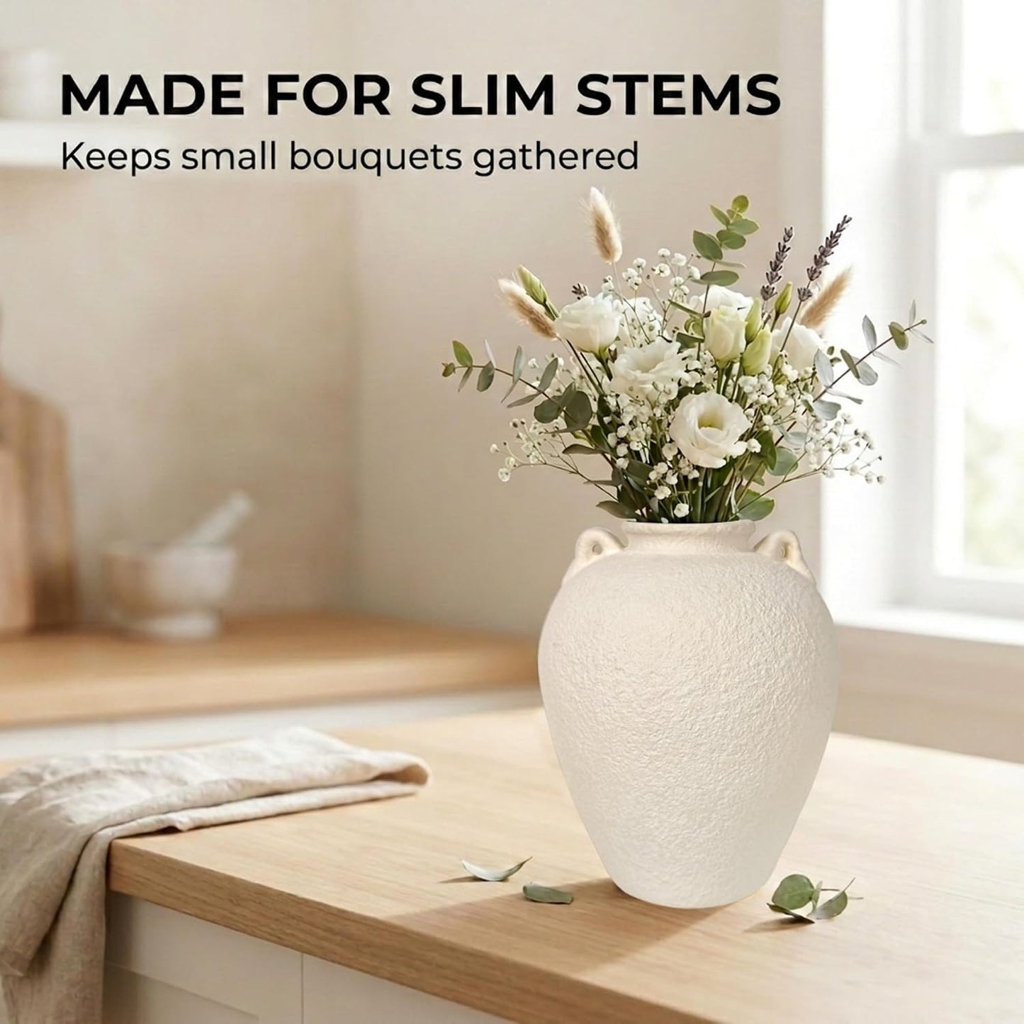 8.7" Ceramic Vase / 8.7" Medium Handles / White