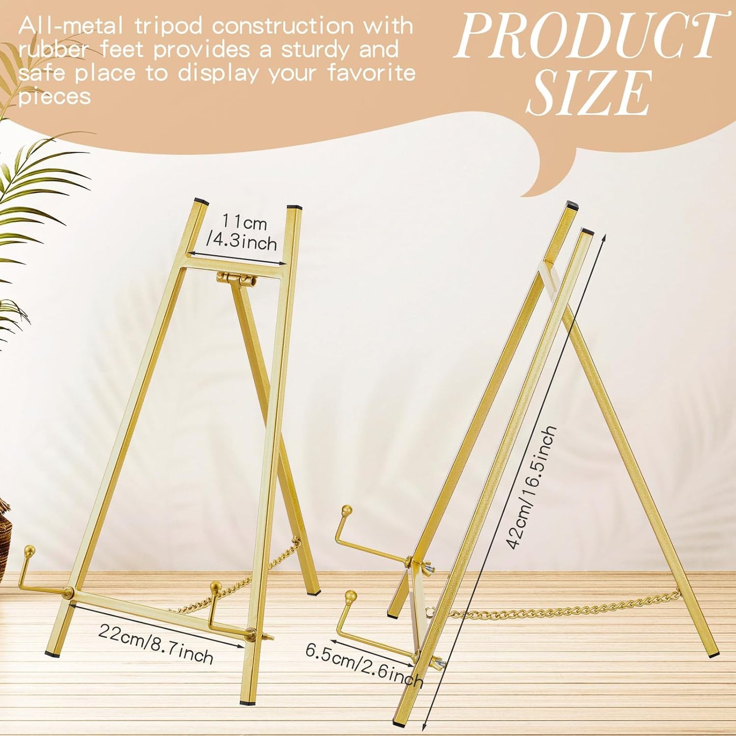 Metal Easel Stand 16.5" H x 8.7" W x 4.3" D Table Top Easel Stand for Display Tripod Art / Gold