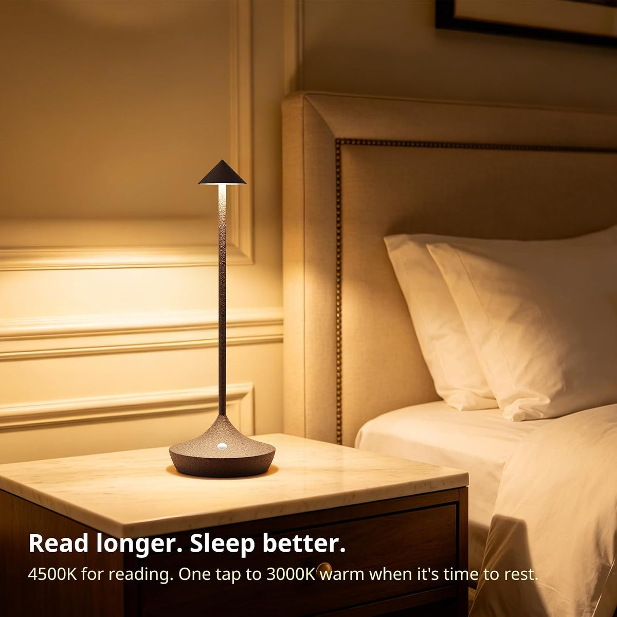 Cordless Rechargeable Table Lamp, Long-Lasting 60-Hr Battery, Dimmable LED | Set of 2 Rust with IP54 6000mAh 3 Color