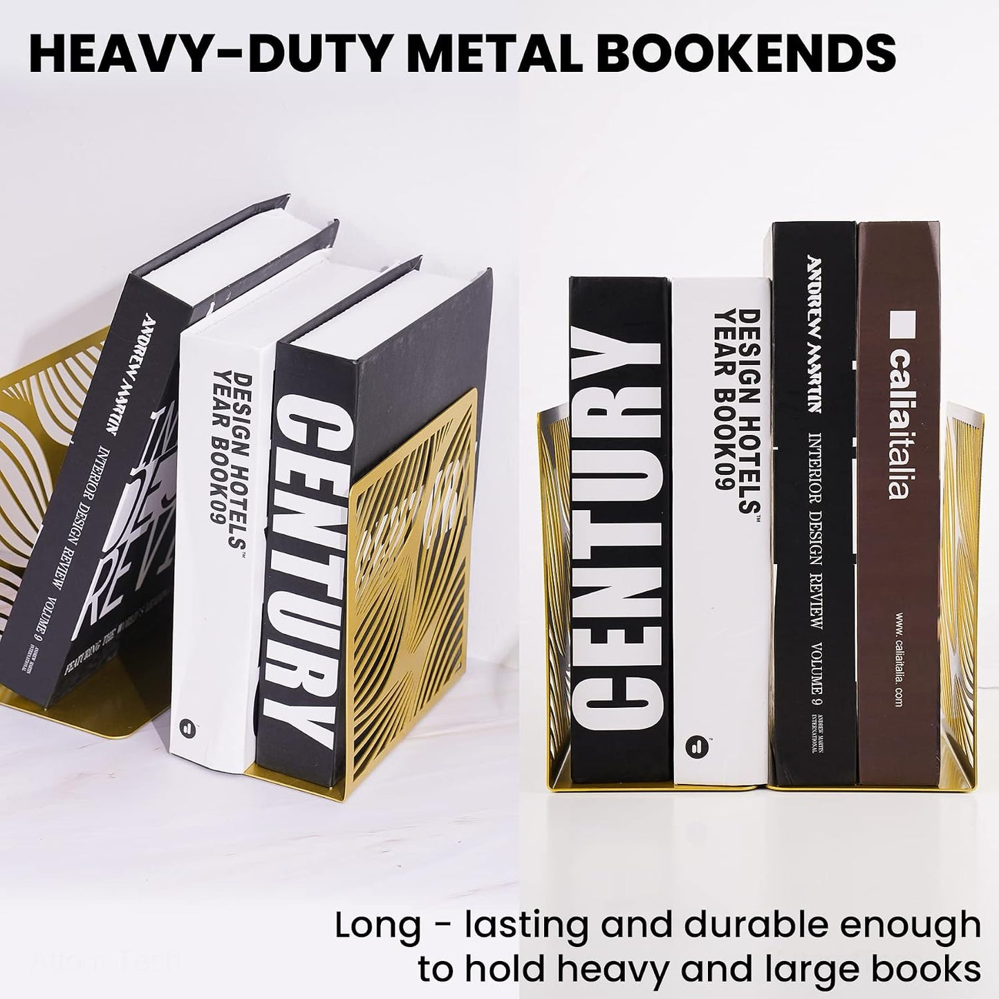 NiHome Bookends Decorative Book Ends Metal Bookends / Gold