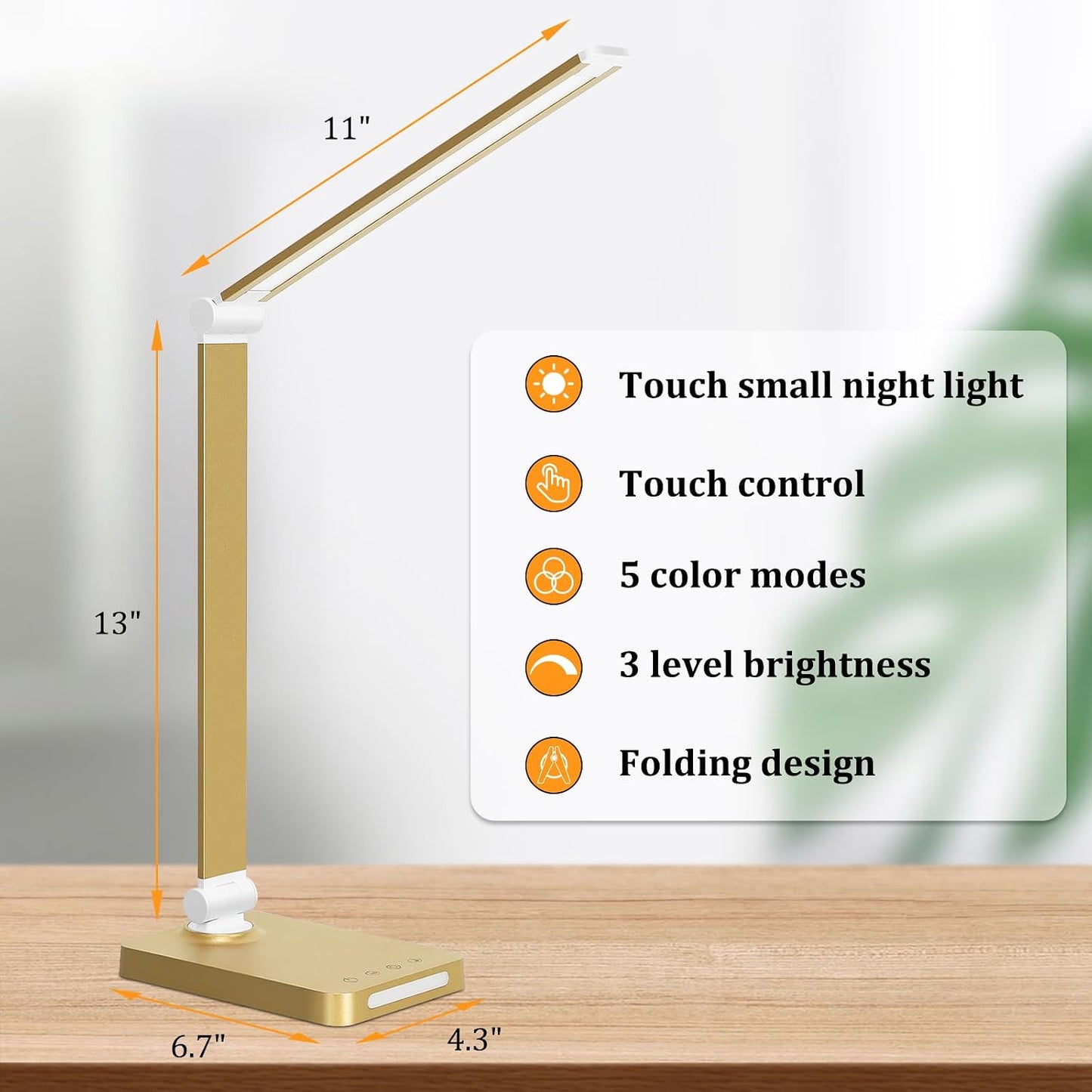 LED Desk Lamp with USB Ports,Touch Desk Lamps for Home Office with 5 Modes | 3 Brightness Desk Light with Small Night