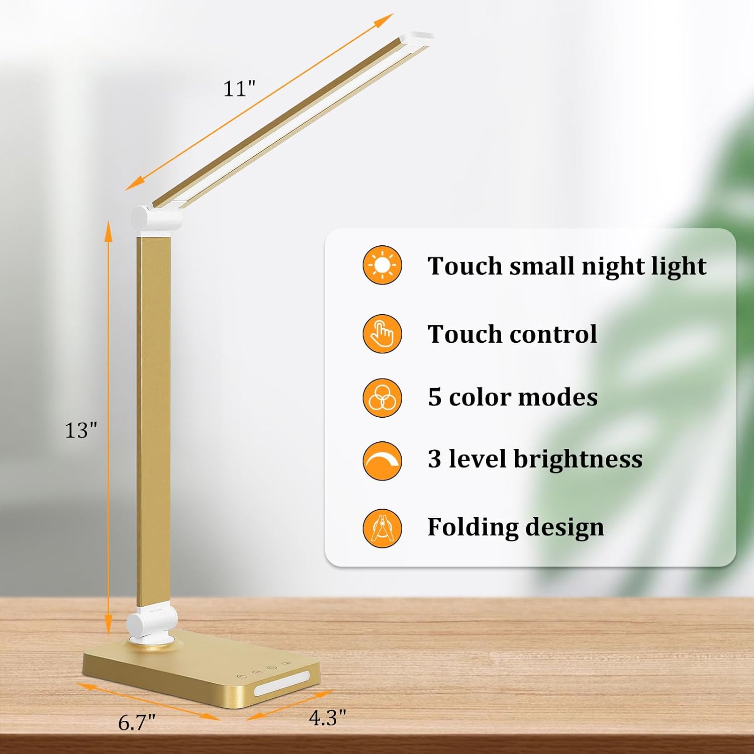 LED Desk Lamp with USB Ports,Touch Desk Lamps for Home Office with 5 Modes | 3 Brightness Desk Light with Small Night