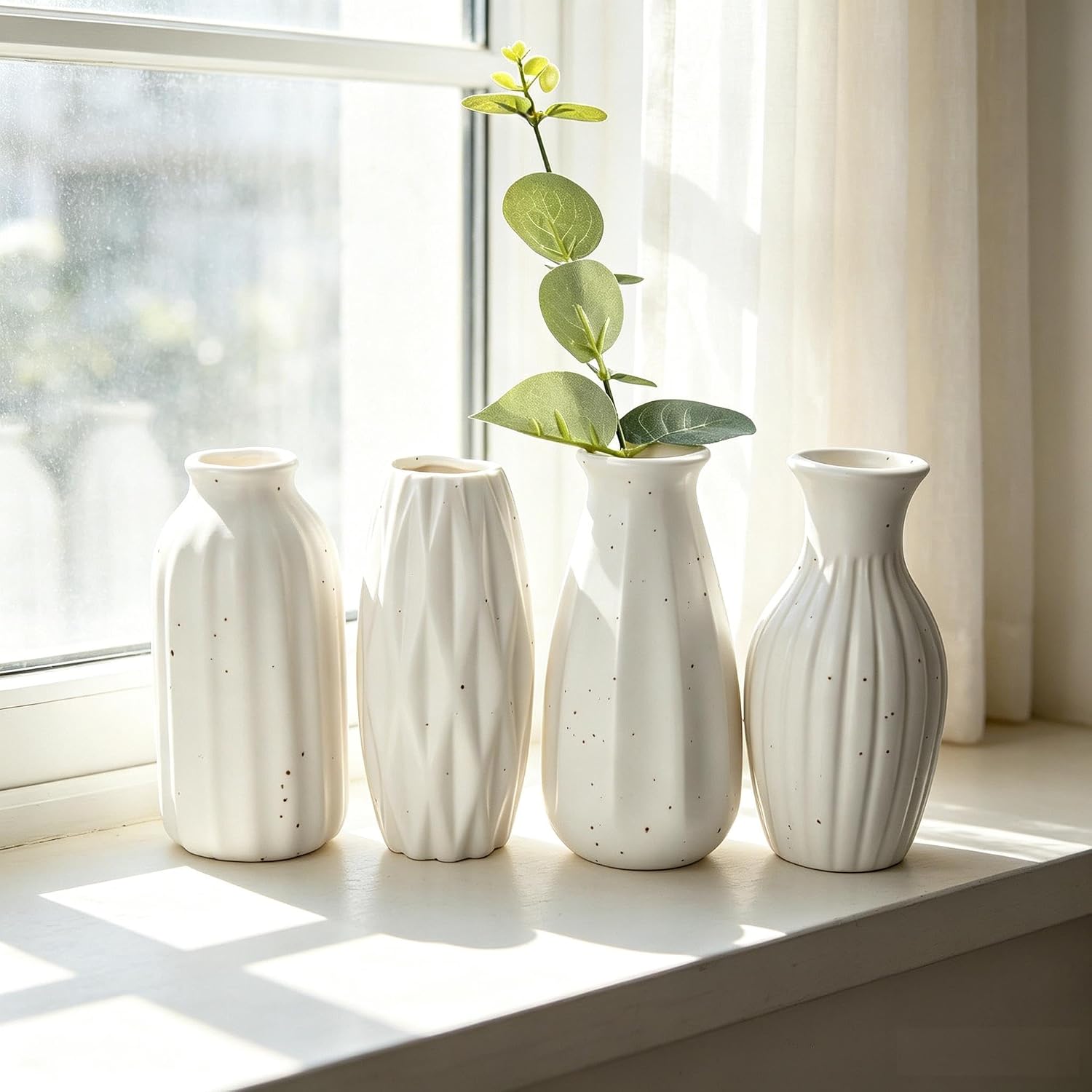 Small Ceramic Vases Table Flower Vase Modern Decorative Vases for Pampas Grass / White / Set of 4