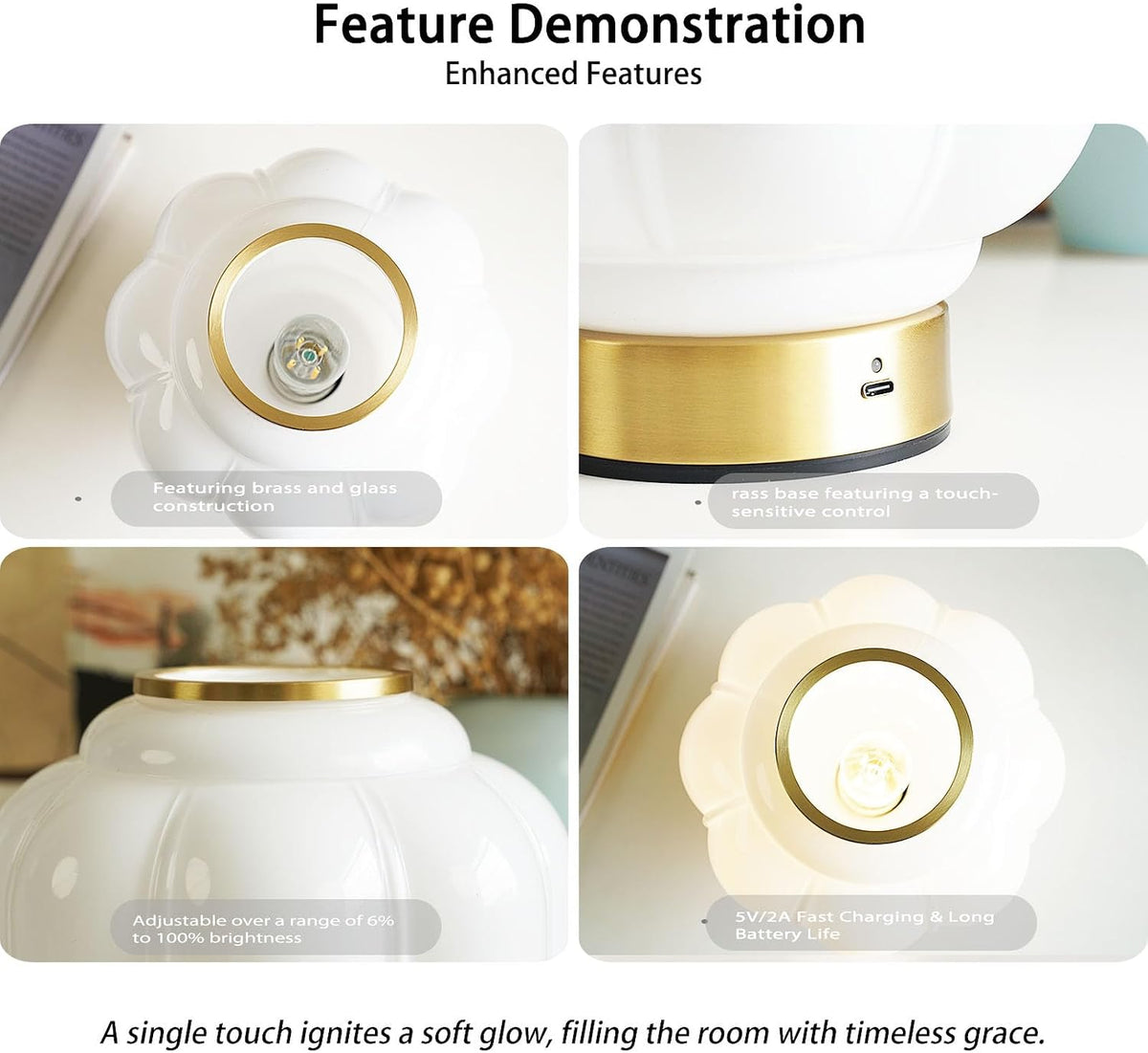 Mushroom Lamp, Cordless Rechargeable Table Lamp for Bedroom & Nightstand, 4W Dimmable Bedside Light, Small Mid Century