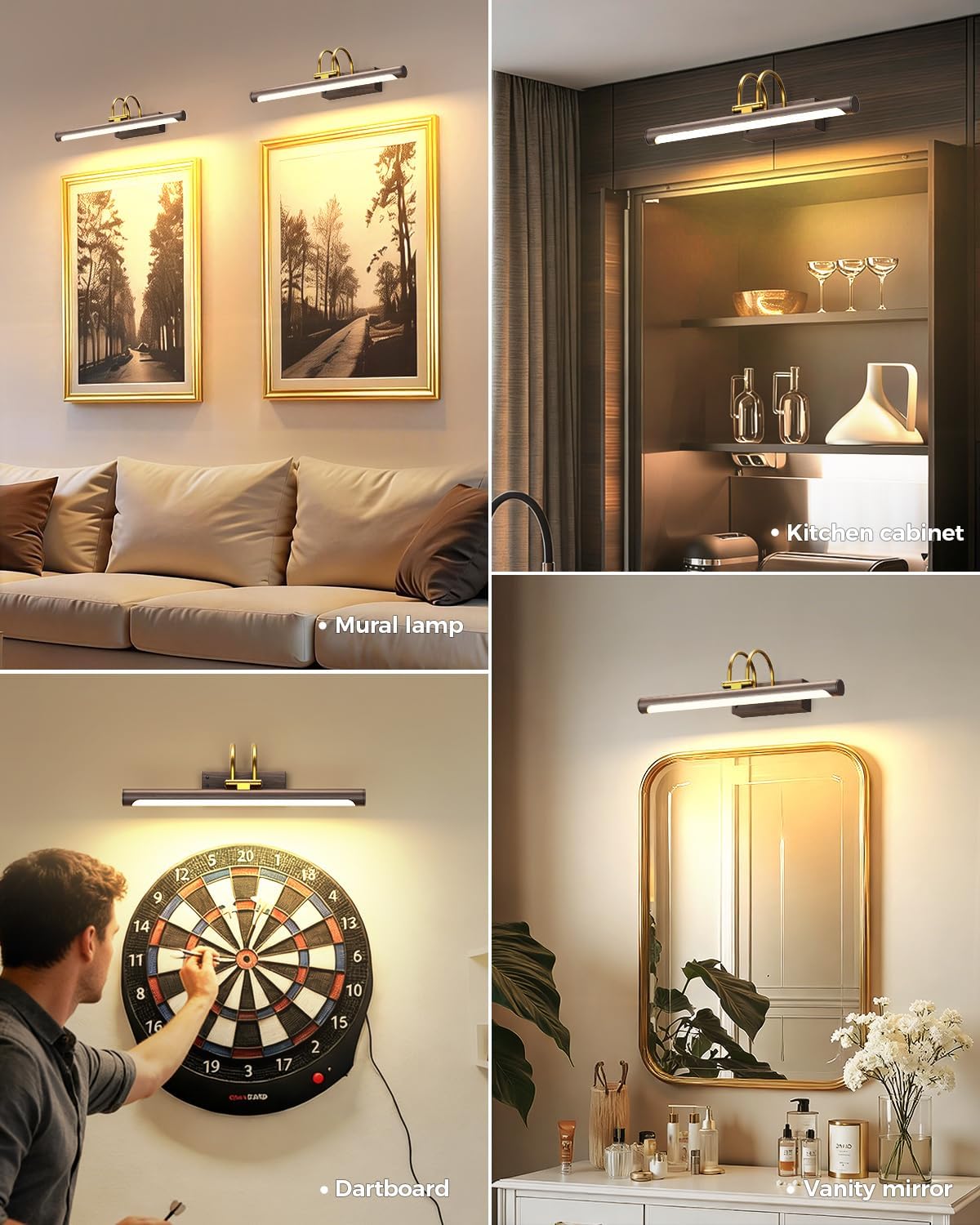 Picture Light,15.7″ Wireless Battery Operated Rechargeable LED Wall Light with Remote,Dimmable Art Light with
