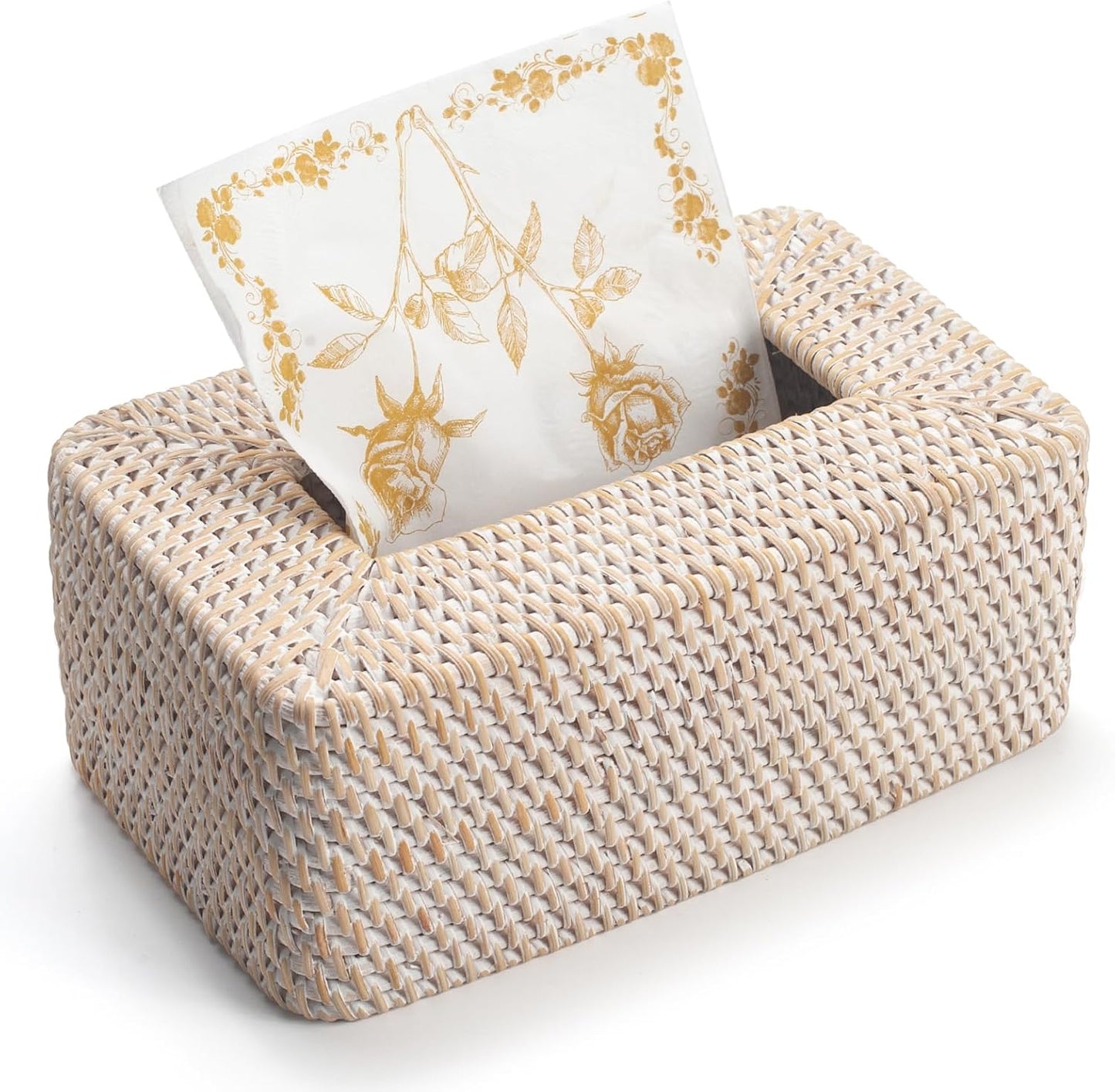 Rattan Tissue Box Cover Natural Woven Facial Napkin Holder Rectangular / White / 10 x 6.1 x 4.1