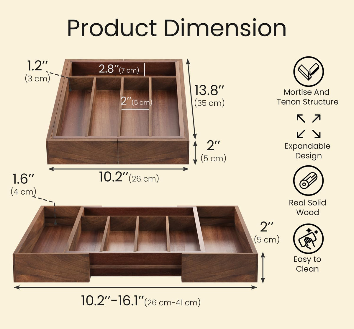 Fibogollo Expandable Kitchen Drawer Organizer,Acacia Wood Silverware Organizer,Adjustable Flatware Tray for