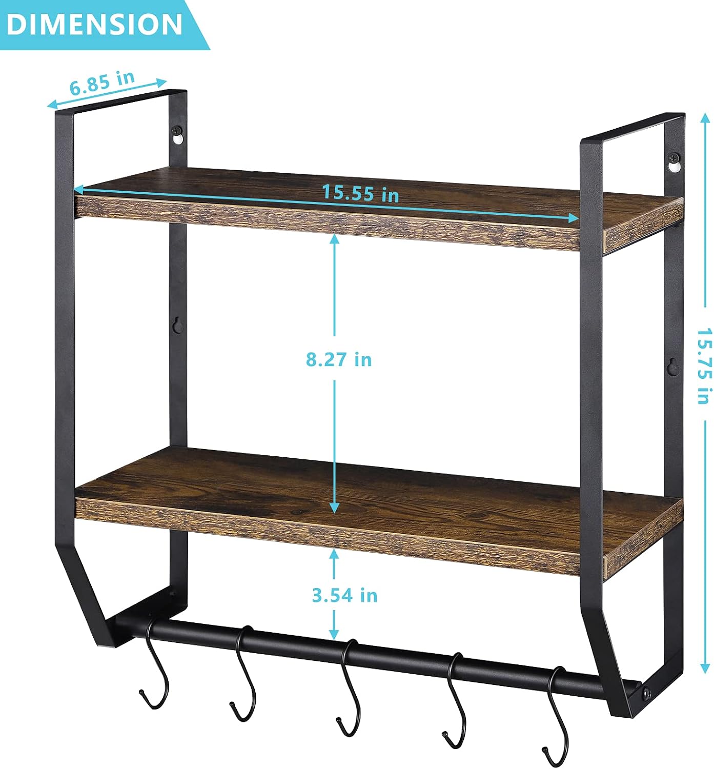 OYEAL Bathroom Shelf with Towel Bar Wall Mounted Towel Rack | Rustic Towel Shelf for Bathroom with 5 Hooks, 2 Tier