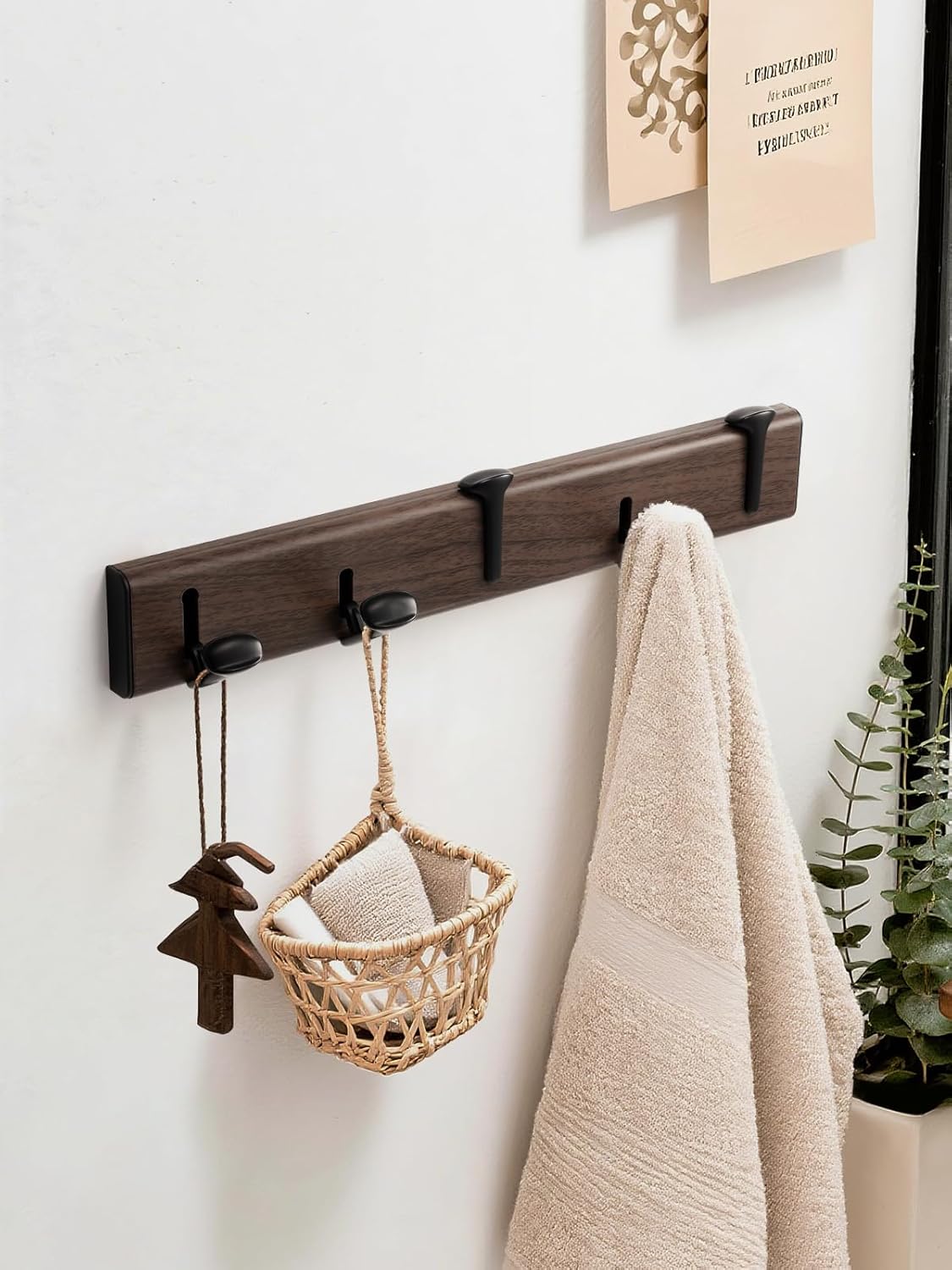 Coat Rack Wall Mounted Black Wood Grain Towel Hooks / Black/wood Grain / 5 Hooks