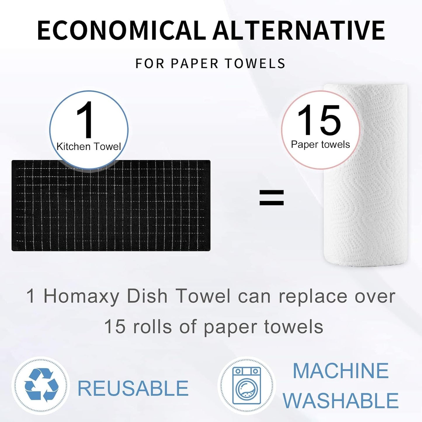 Homaxy Kitchen Towels and Dishcloths Set, Set of 12, Black | Bulk Cotton Terry Kitchen Towels, Checkered Designed, Soft