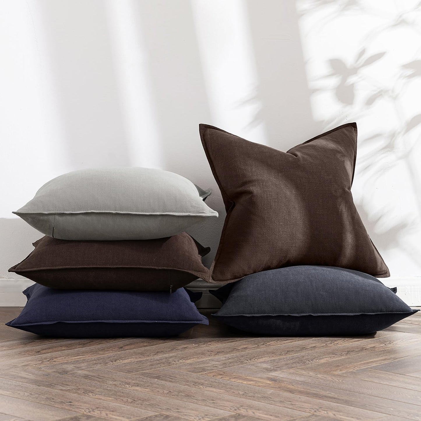 Decorative Linen Pillow Covers Boho Farmhouse Neutral Couch / 20 x 20 / Reddish Brown / Set of 2