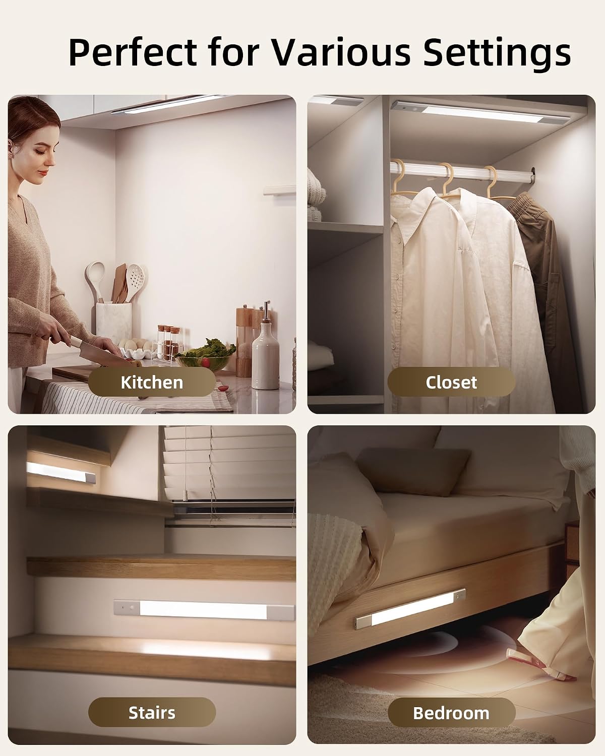 EZVALO Under Cabinet Lighting Motion Sensor Lights with Extra Battery | 2200mAh Long-Lasting Battery, 76 LEDs Dimmable