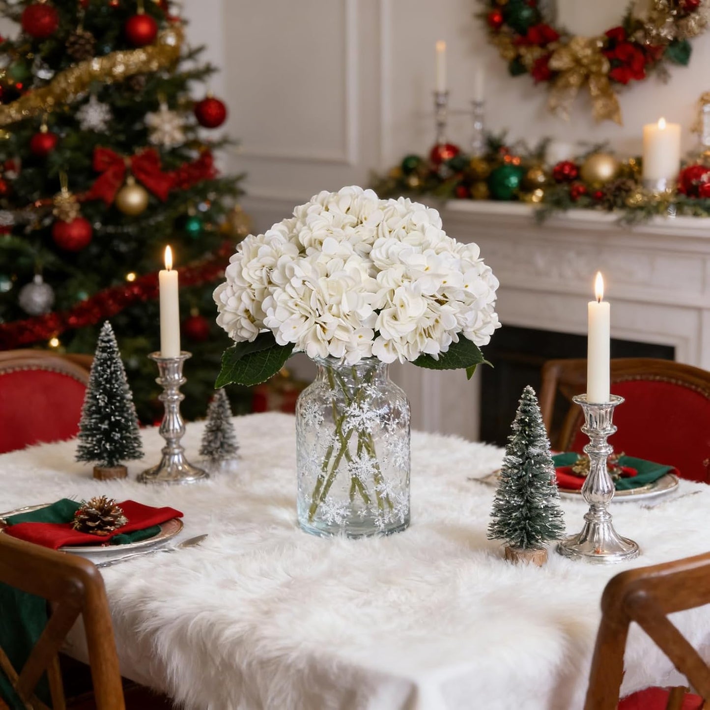 Hydrangea Artificial Flowers Silk Fake Hydrangeas Faux Hydrangea Flowers / White / Set of 6