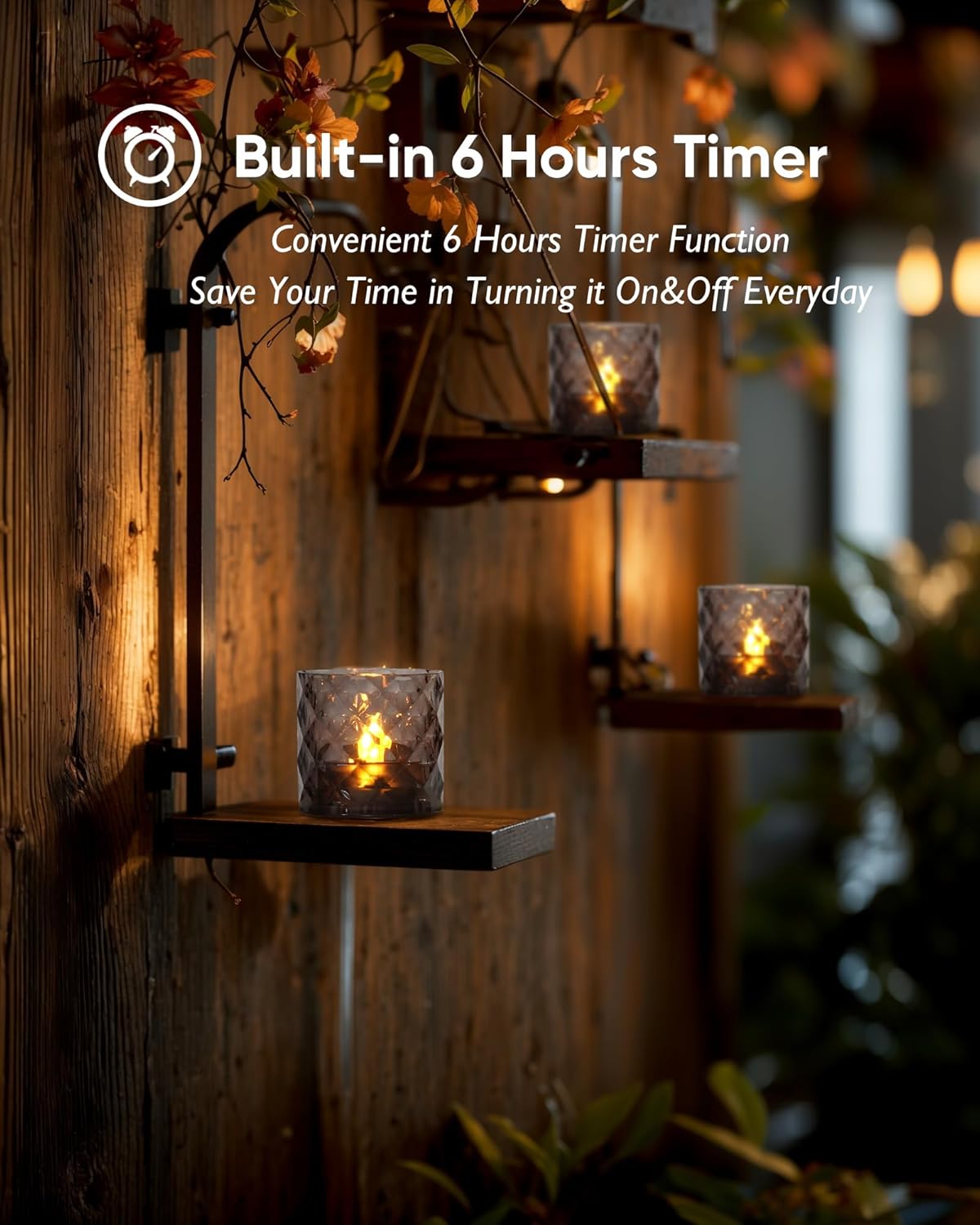 Homemory 2" Gray Acrylic Votive Candle & Holders with Auto Timer, 12 Pack | 6h auto timer, flicker Warm White glow