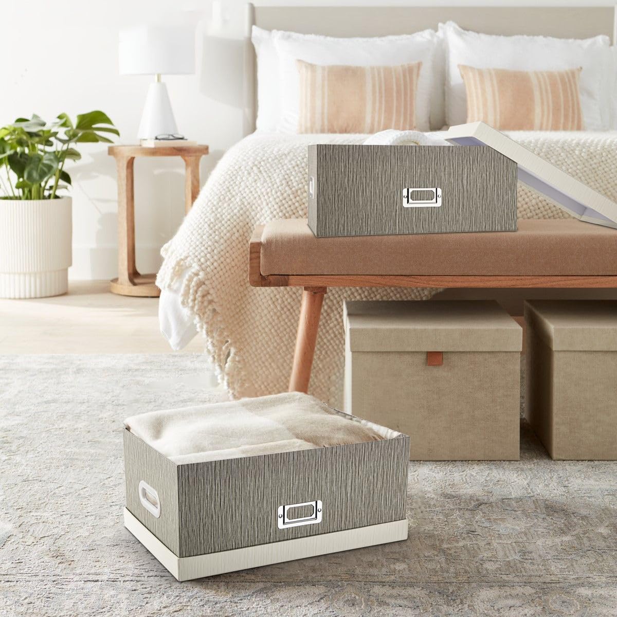 Decorative Storage Boxes / Greywhite / Gray / Set of 2