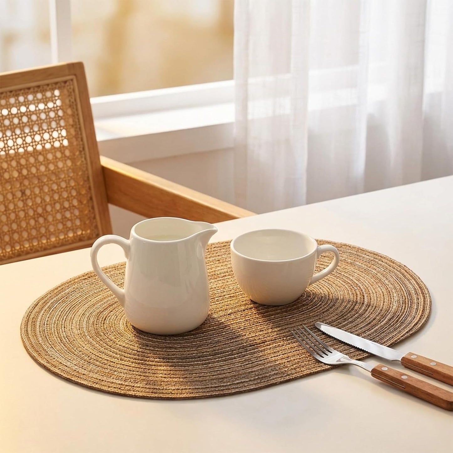 Placemats Set of 8, Woven Oval Braided Dining Table Mats(Brown) | 12 x 17.5 Inch Size Fits Plates and Flatware; Hand