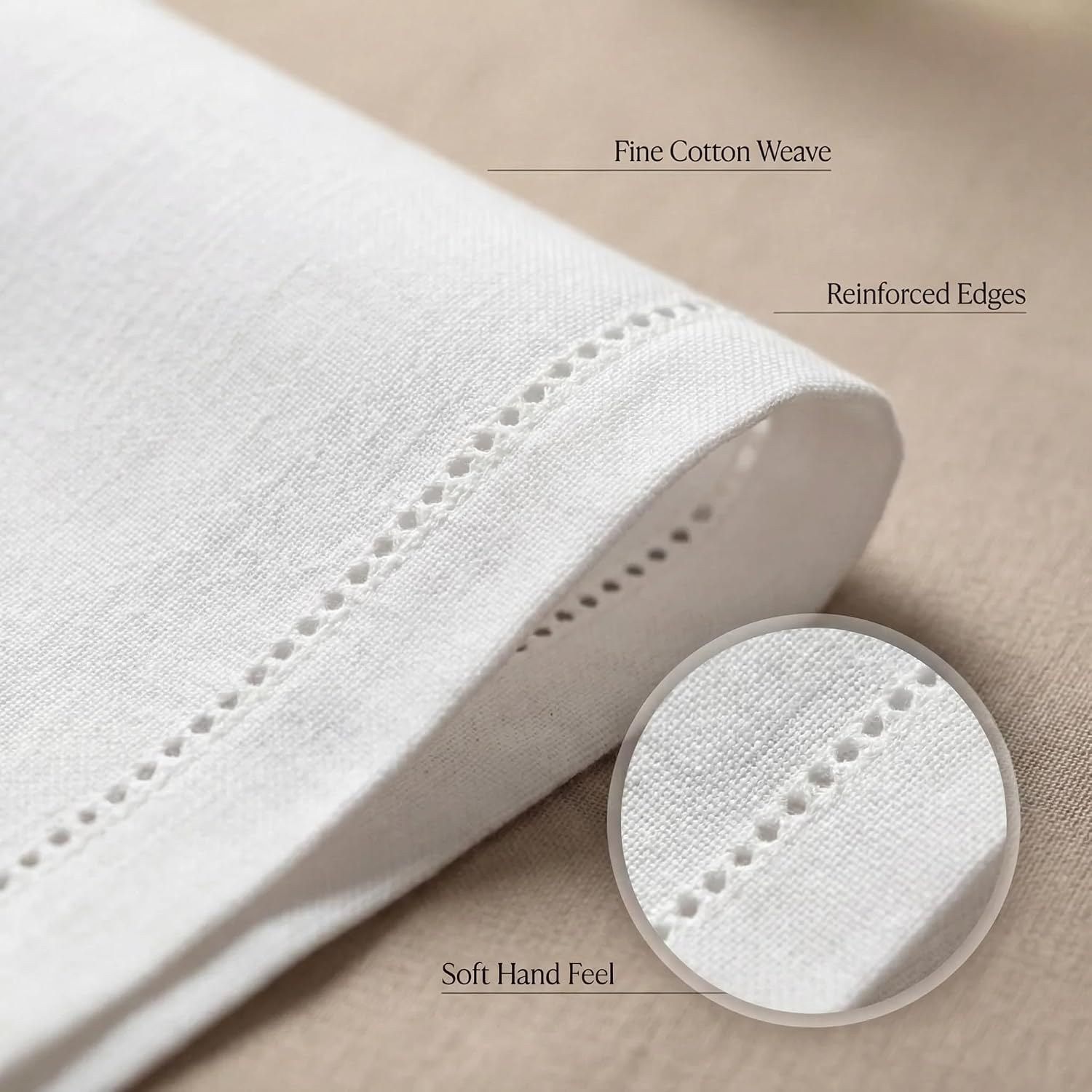 Urban Villa Cloth Napkins White Hemstitch Dinner Napkins Set of 12 (20X20) 100% Cotton Absorbent Washable Durable