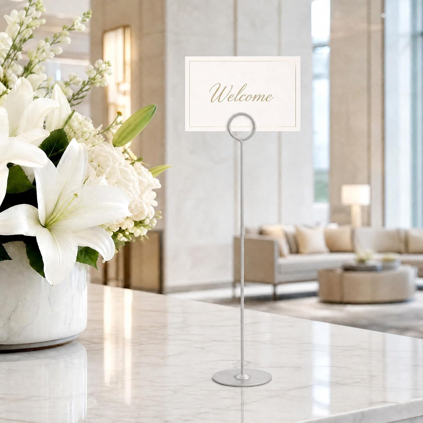 12 Inch Matte Silver Steel Place Card Holder,16 Pack Table Number Holder | Table Card Stand,Table Number Stand for