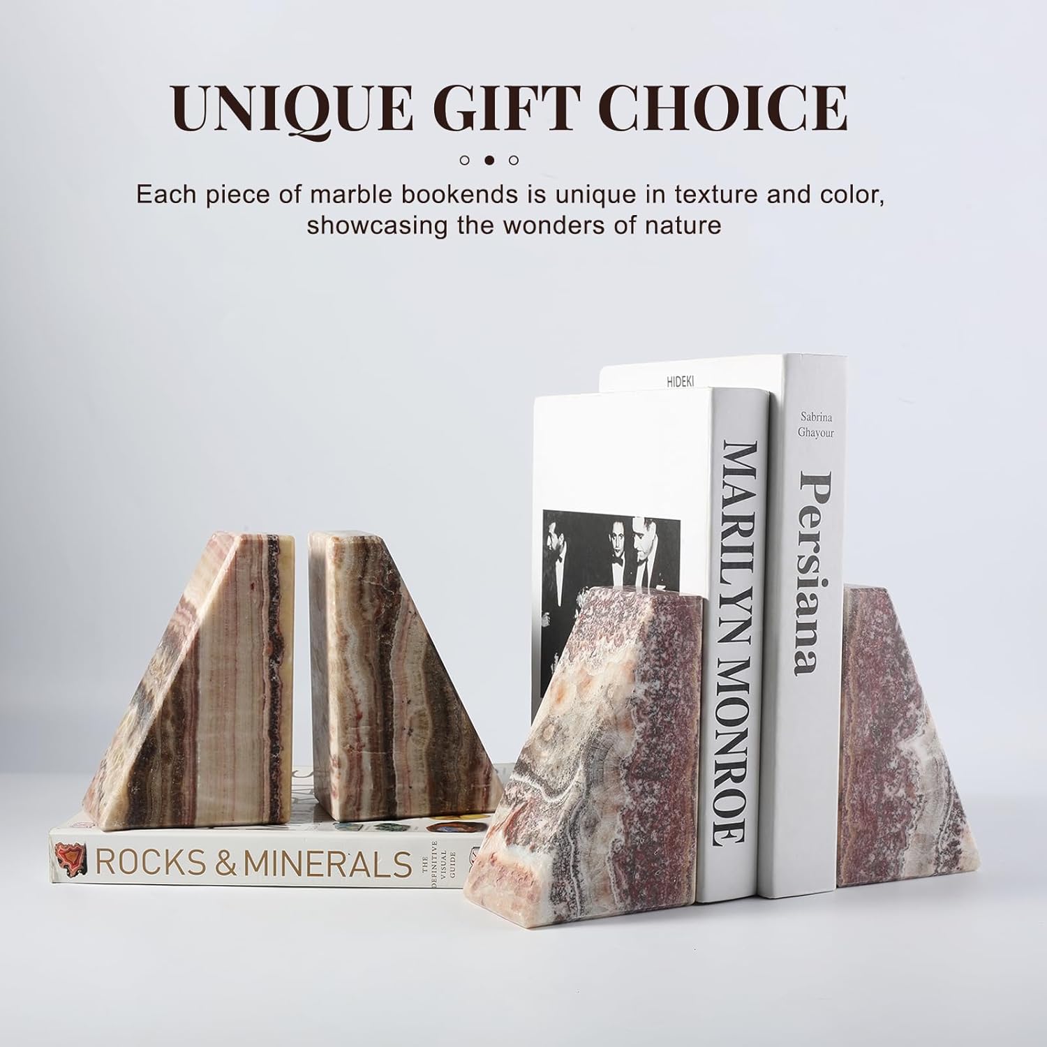 Bookends / Non-Slip Heavy Duty Book Stopper / Onyx / Natural