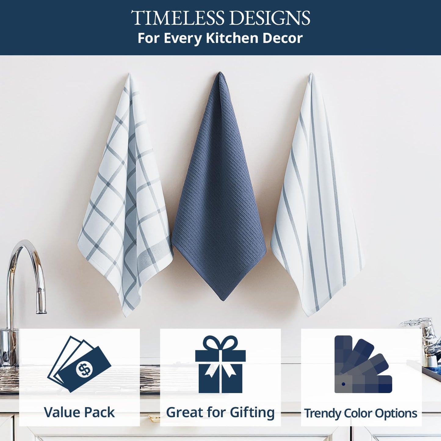 LANE LINEN Dish Towels Set of 12-18” x 28” Soft, Absorbent Cotton Kitchen Towels, Quick-Drying Tea & Hand Towels