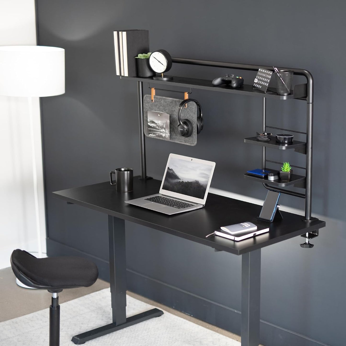 VIVO Black Clamp-on 50 inch Desktop Shelving System, DESK-SHELF55A | Raised Accessory Storage Shelves, Magnetic Memo