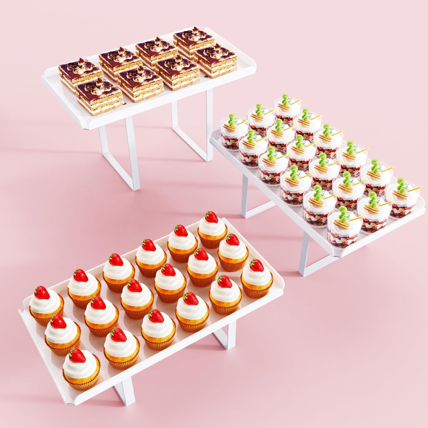 Bakzon 3 Pieces Cupcake Stand Holder, White Acrylic Dessert Table Display Set with Iron Support Legs for Birthday Candy