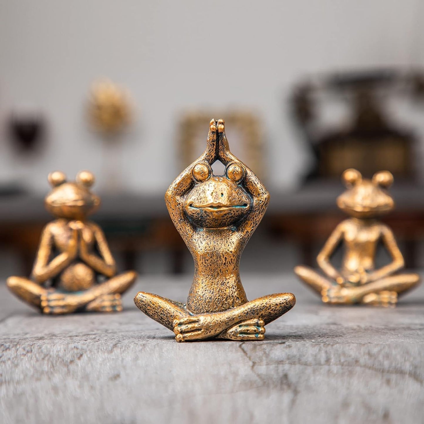 Figurines / 3-Piece Yoga Decor Set / Frog / Bronze