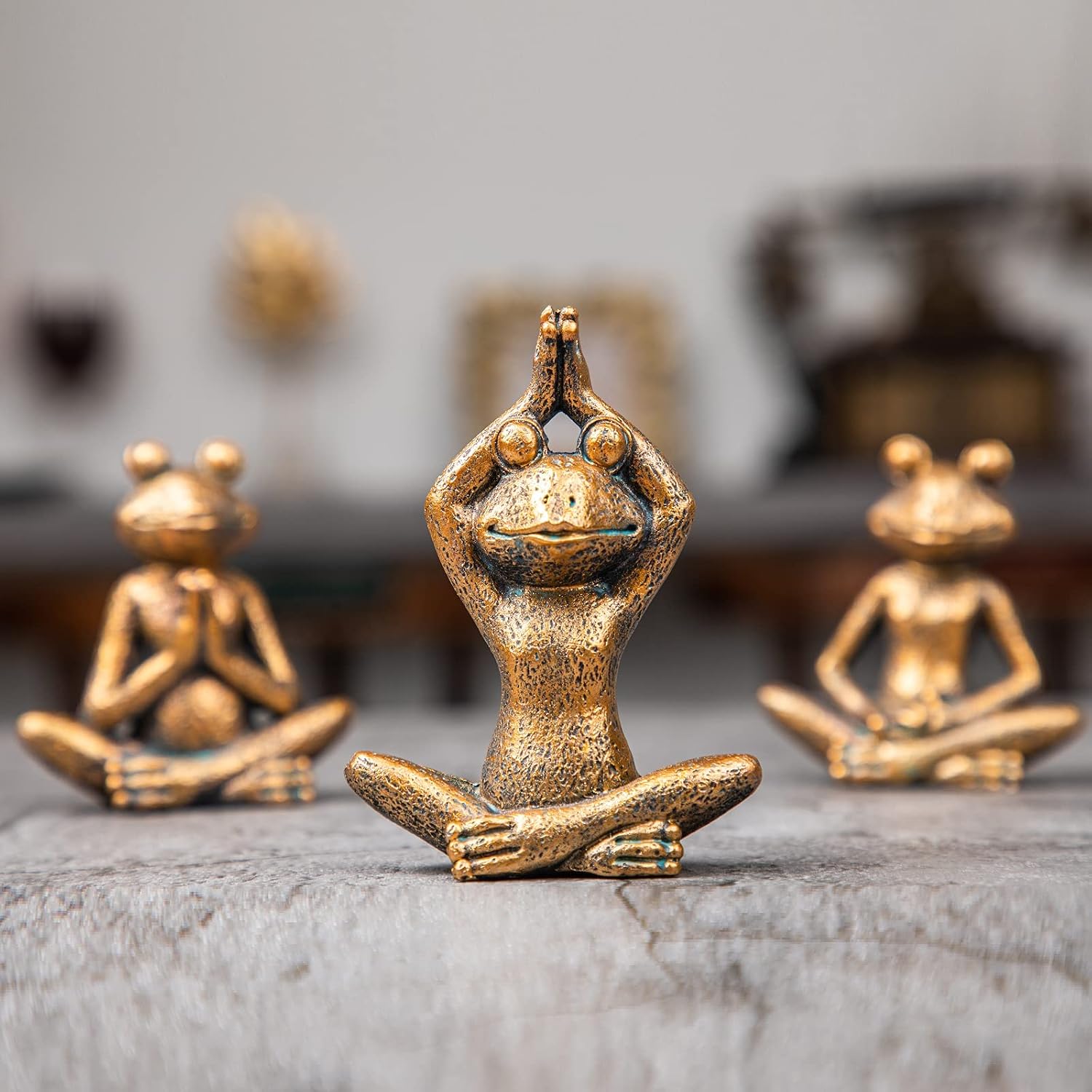 Figurines / 3-Piece Yoga Decor Set / Frog / Bronze