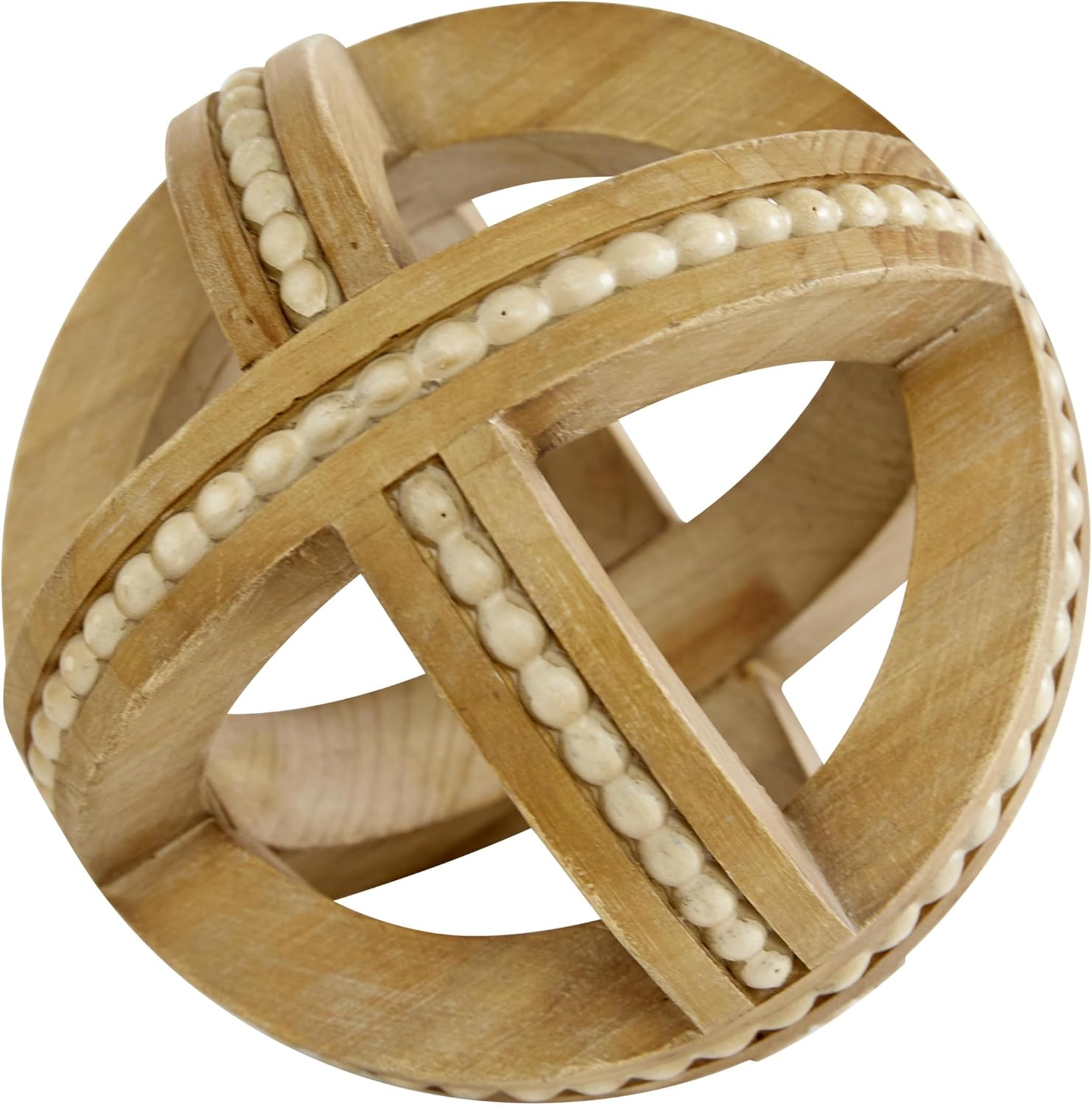 Wood Geometric Handmade Decorative Sculpture Beaded / Light Brown / 7", 6", 4"H / 4 Inch / Set of 3