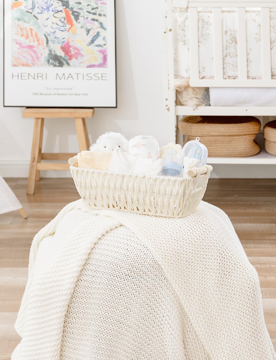 Wicker Baskets / Round Paper Rope Woven Basket / Beige / Small / Set of 2