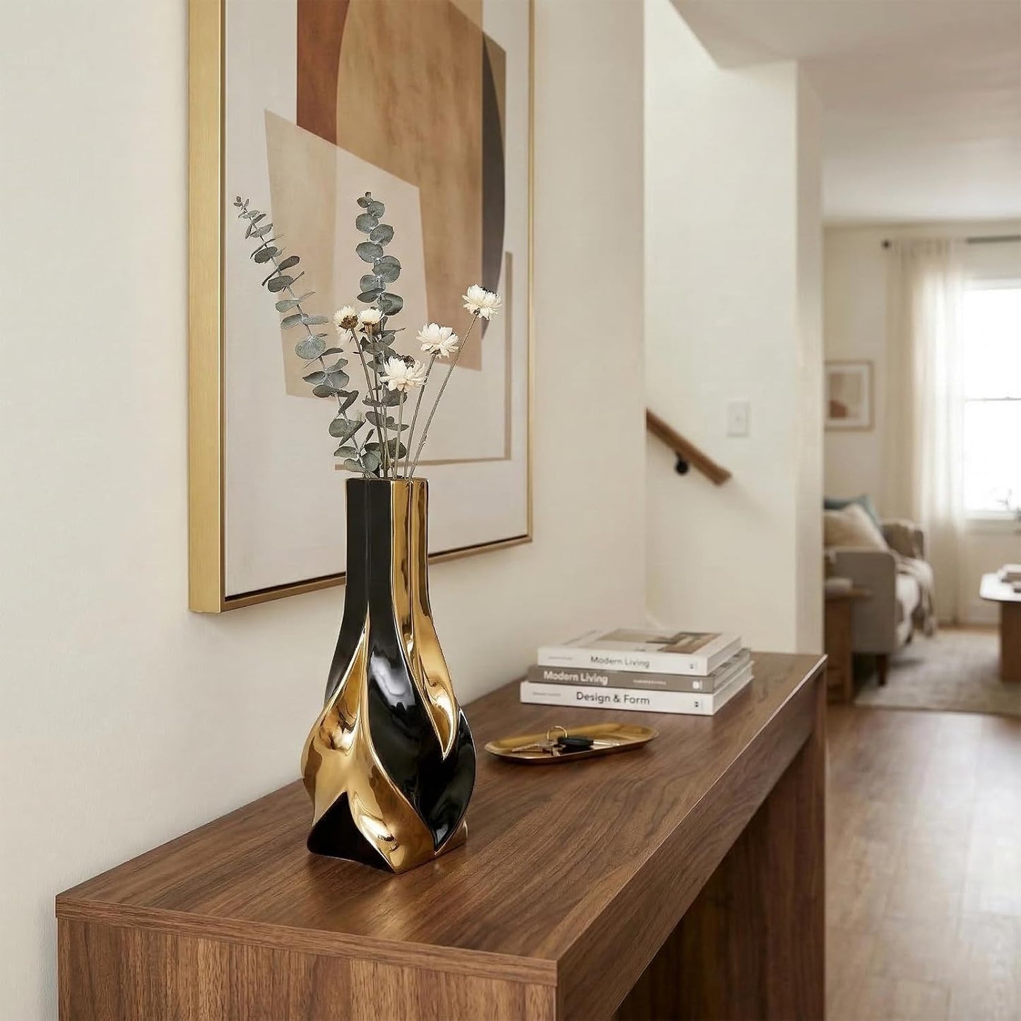 10.6" and Gold Ceramic Vase / Black