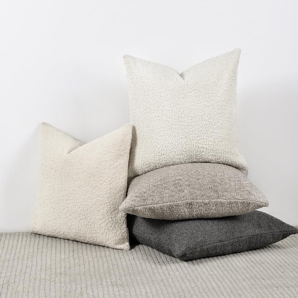 Textured Boucle Pillow Covers / Cream / 18 x 18