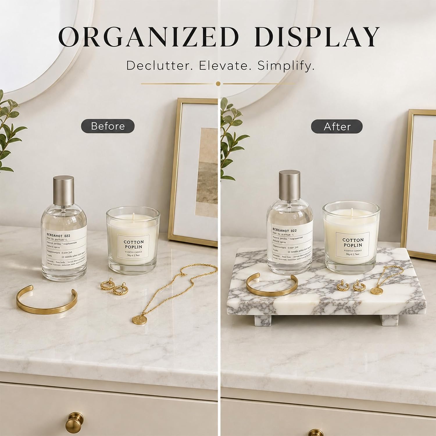 Stone Pedestal Tray for Perfume / Black, White, and Gray