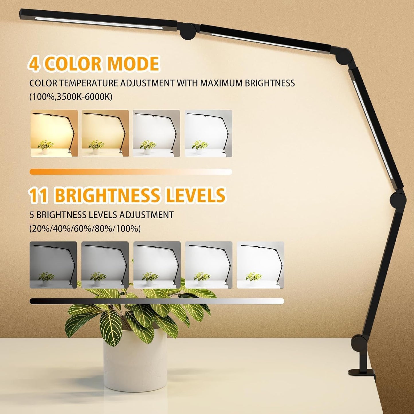 AILBTON Bright LED Desk Lamp with Clamp,Eye Caring Architect Led Desk Lights with Adjustable Swing Arm for Office