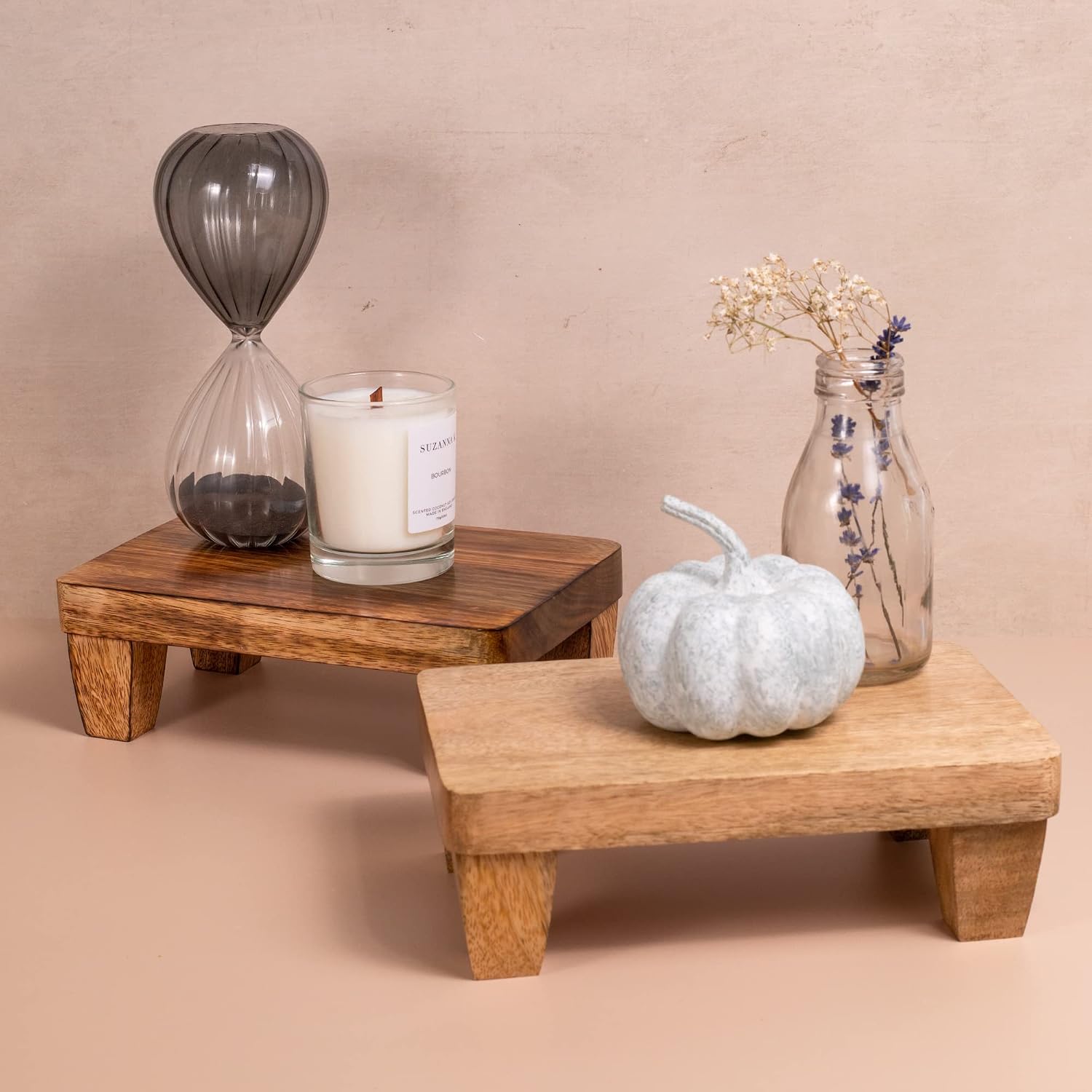 Wooden Tray Pedestal Decor / Natural Mango Wood