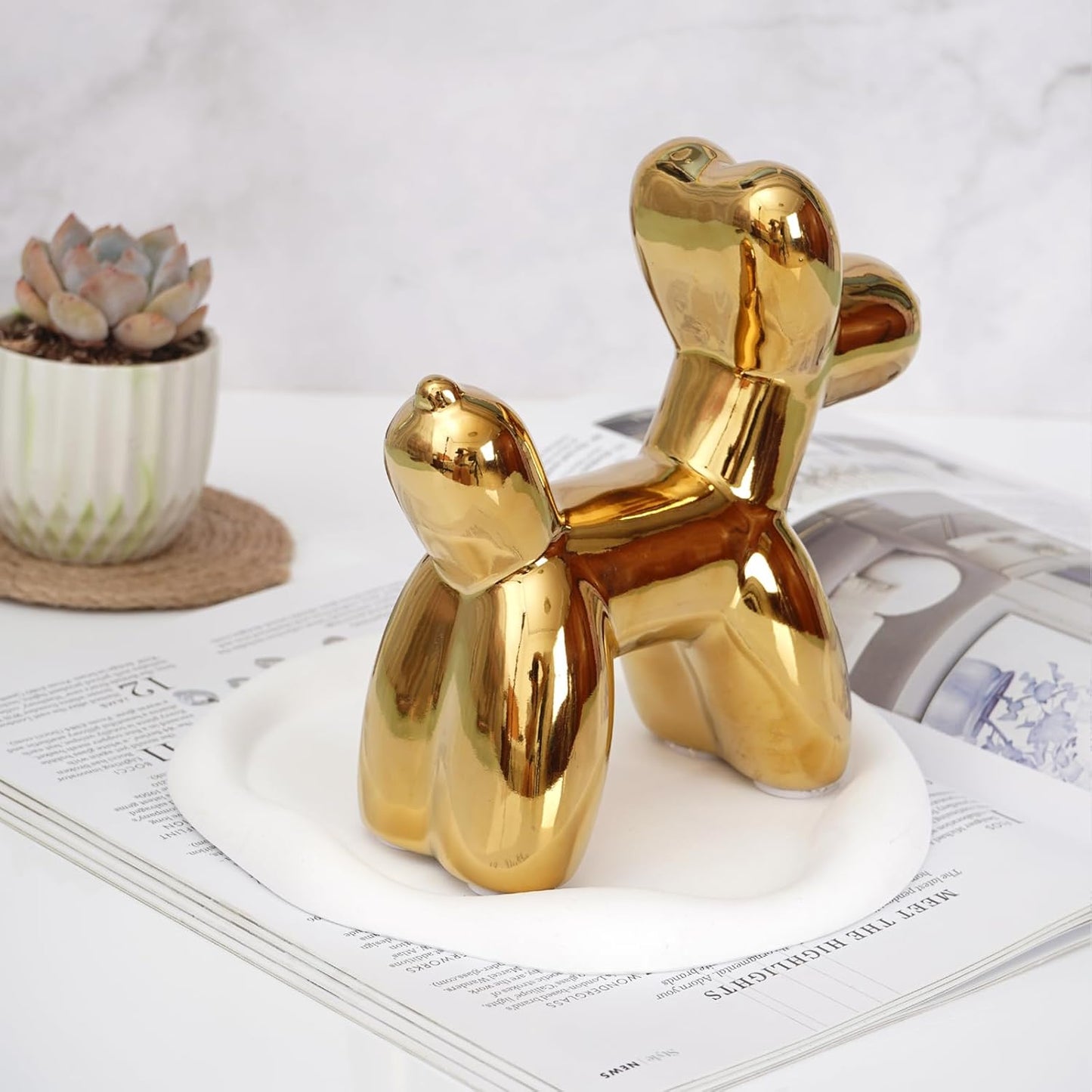 Golden Ceramics Balloon Dog Statue Crafts Living Room Desktop Decorations / Golden Dog / Large