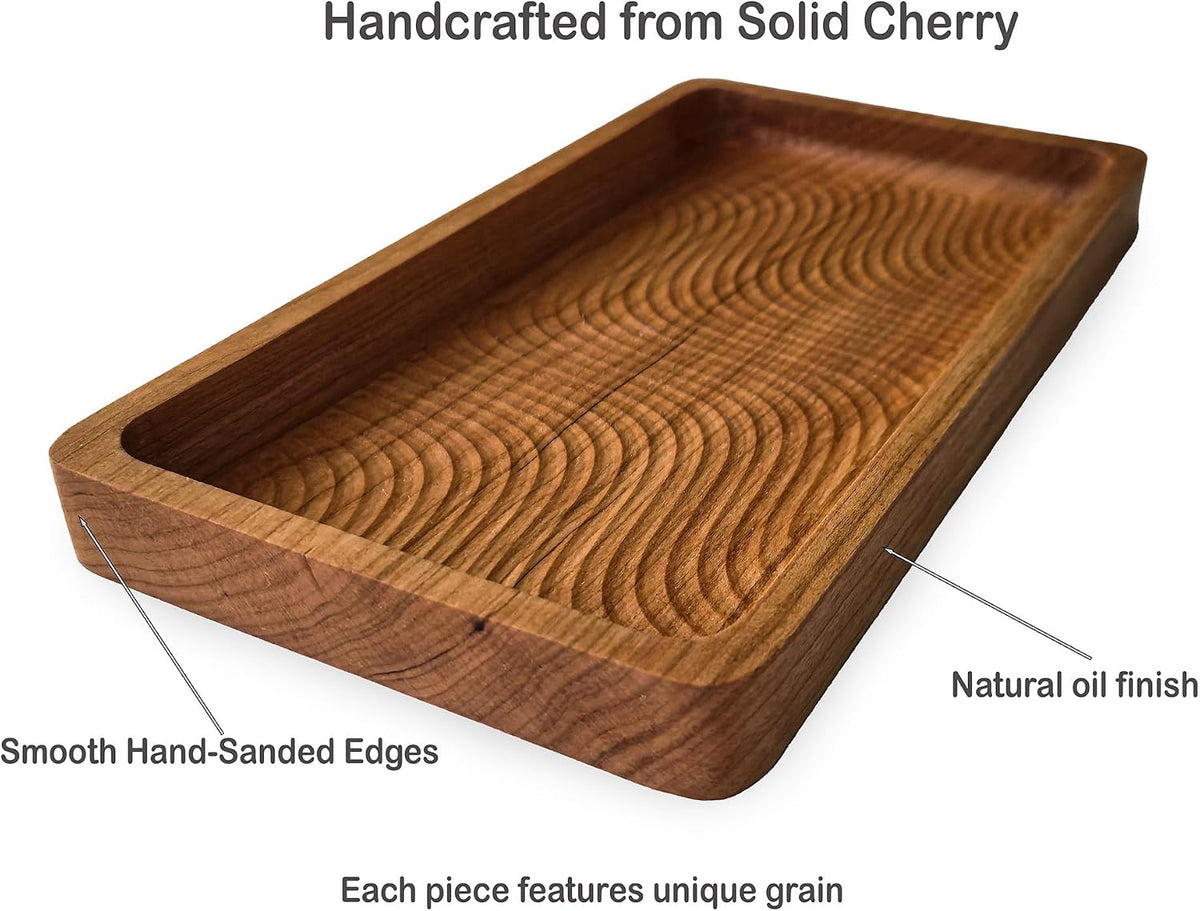 SRCraft Cherry Valet Tray for Men and Women, Wooden Catchall Organizer | Solid cherry wood valet tray for keys, wallet