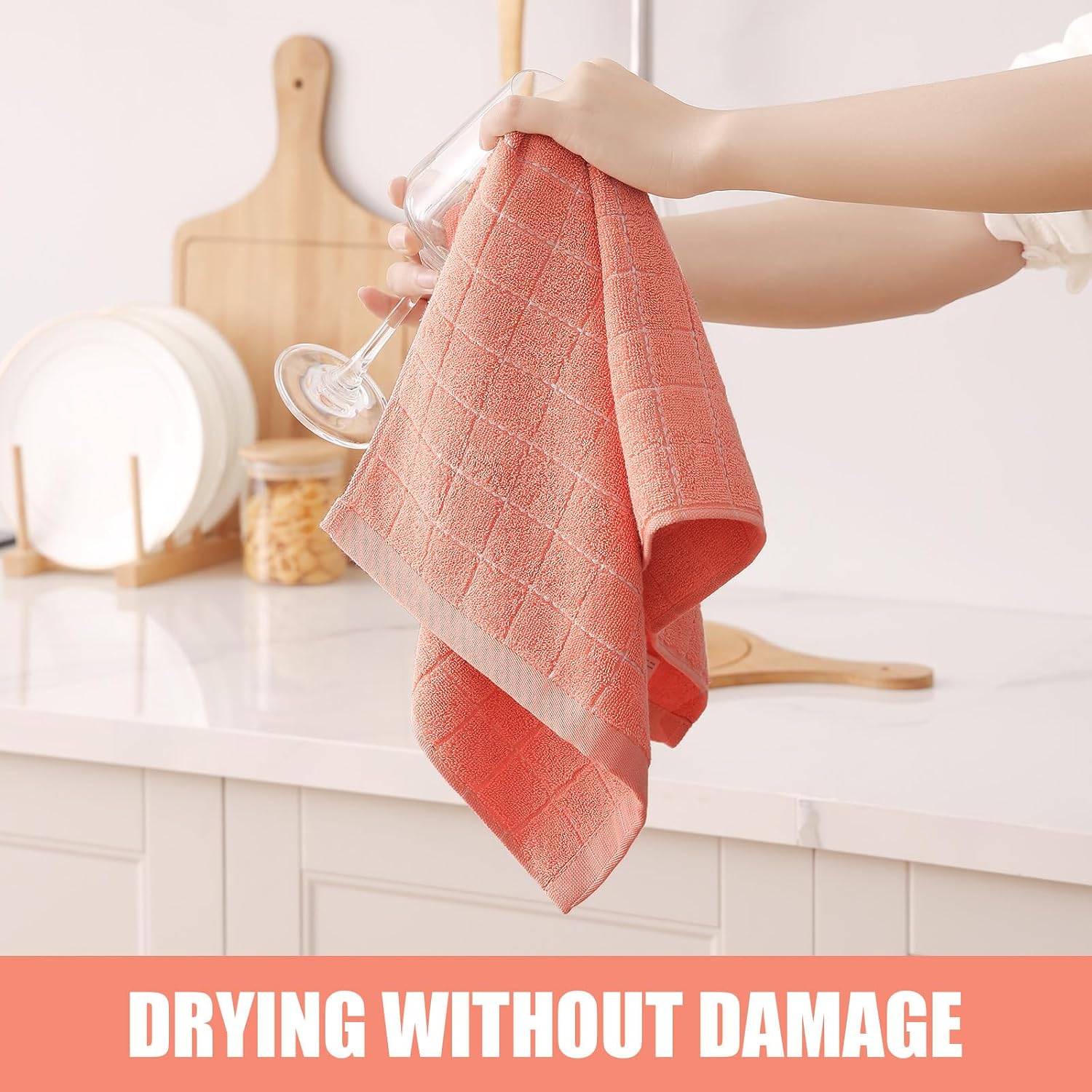 Homaxy 100% Cotton Terry Kitchen Towels, 6 Pack, Coral | Ultra Soft and Absorbent Dish Towels for Kitchen, Suitable for