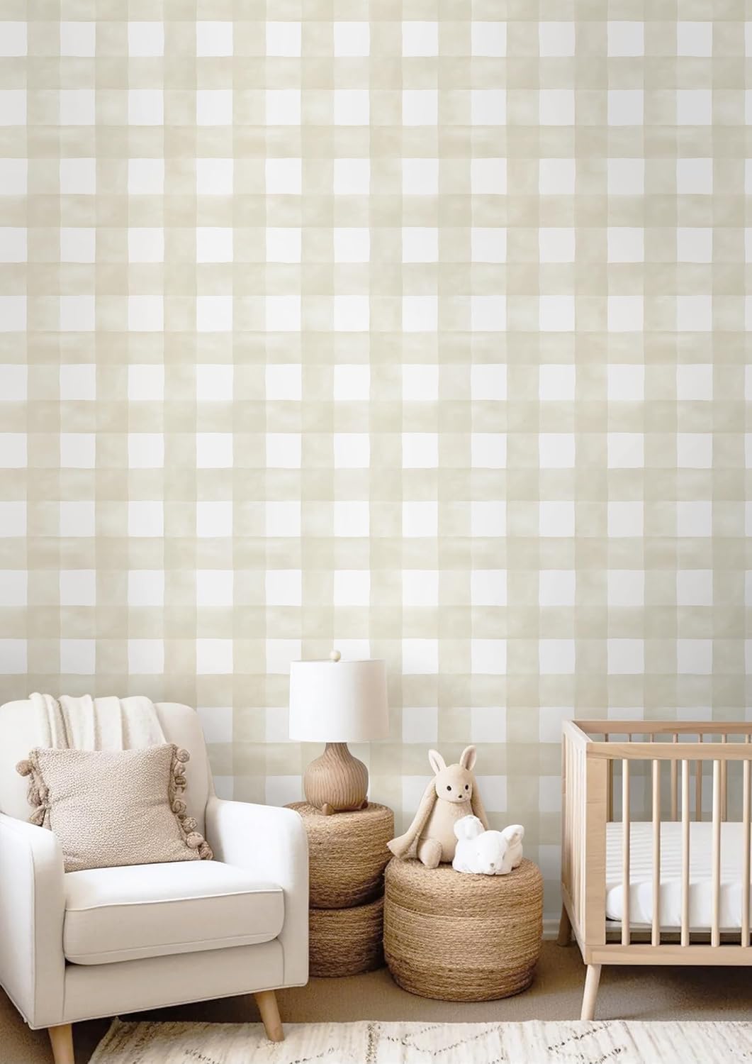 Peel and Stick Wallpaper Boho Modern Wall Paper Checkered Peel / 17.3 x 196.8 / Beige and White