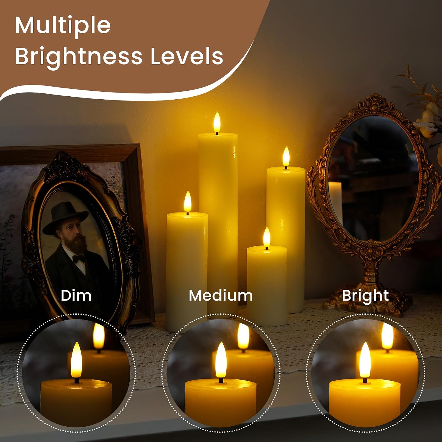 Rechargeable Flameless Flickering Tall Wax Remote 2.2" x4" 6" 8" 10" Ivory Candles, Timer Set of 4 LED Battery Operated