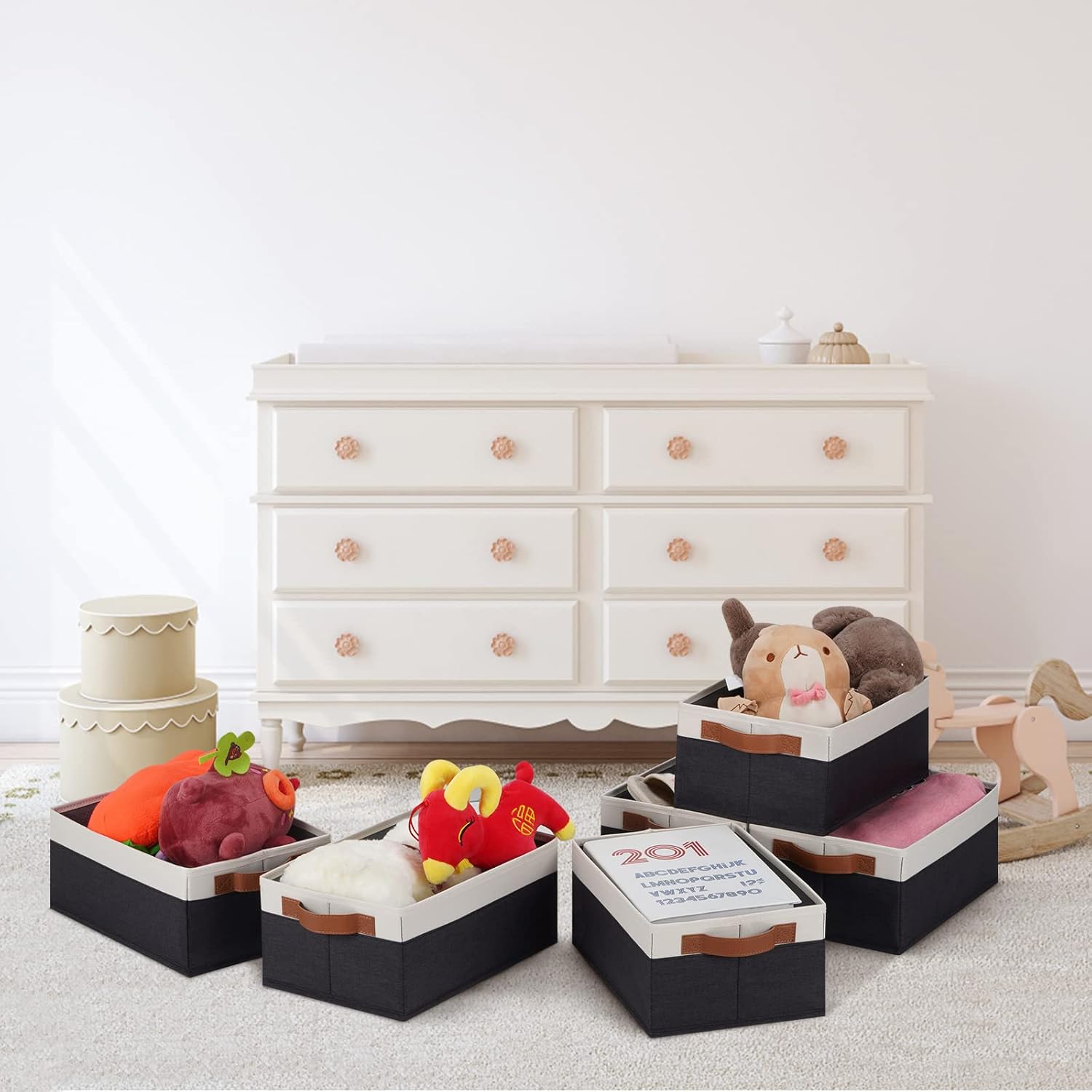 Fabric Storage Bins / 11.8 x 7.87 x 5.11 / Small / Black&white / Set of 6