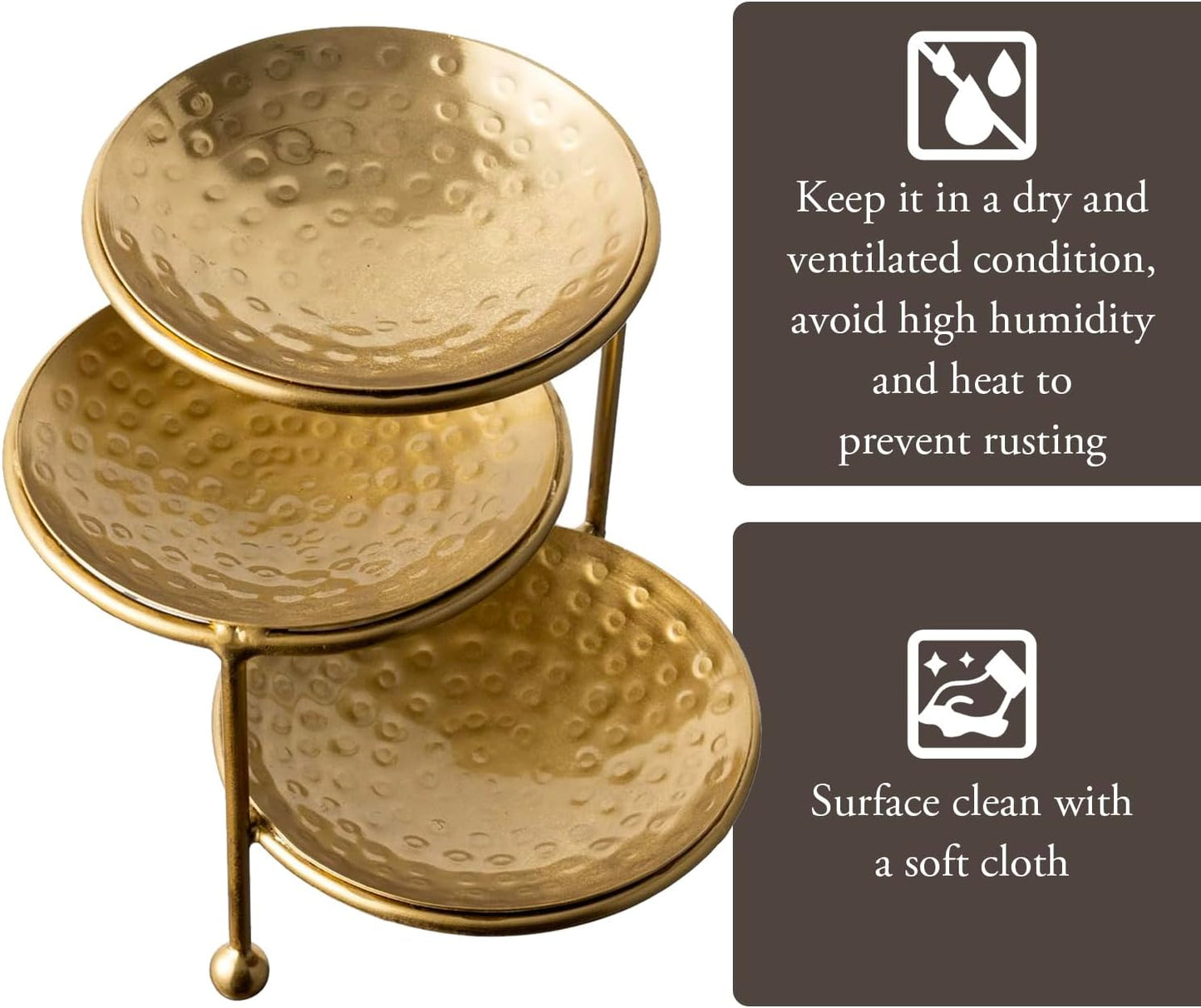Hammered Brass Plated Metal Ring Tray / Brass, 3 Tier