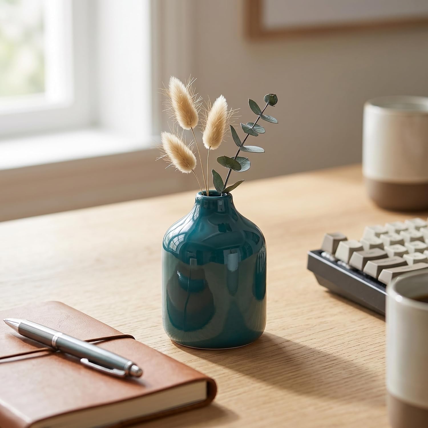 Green Ceramic Flower Vase / Dark Green / 5 Inch